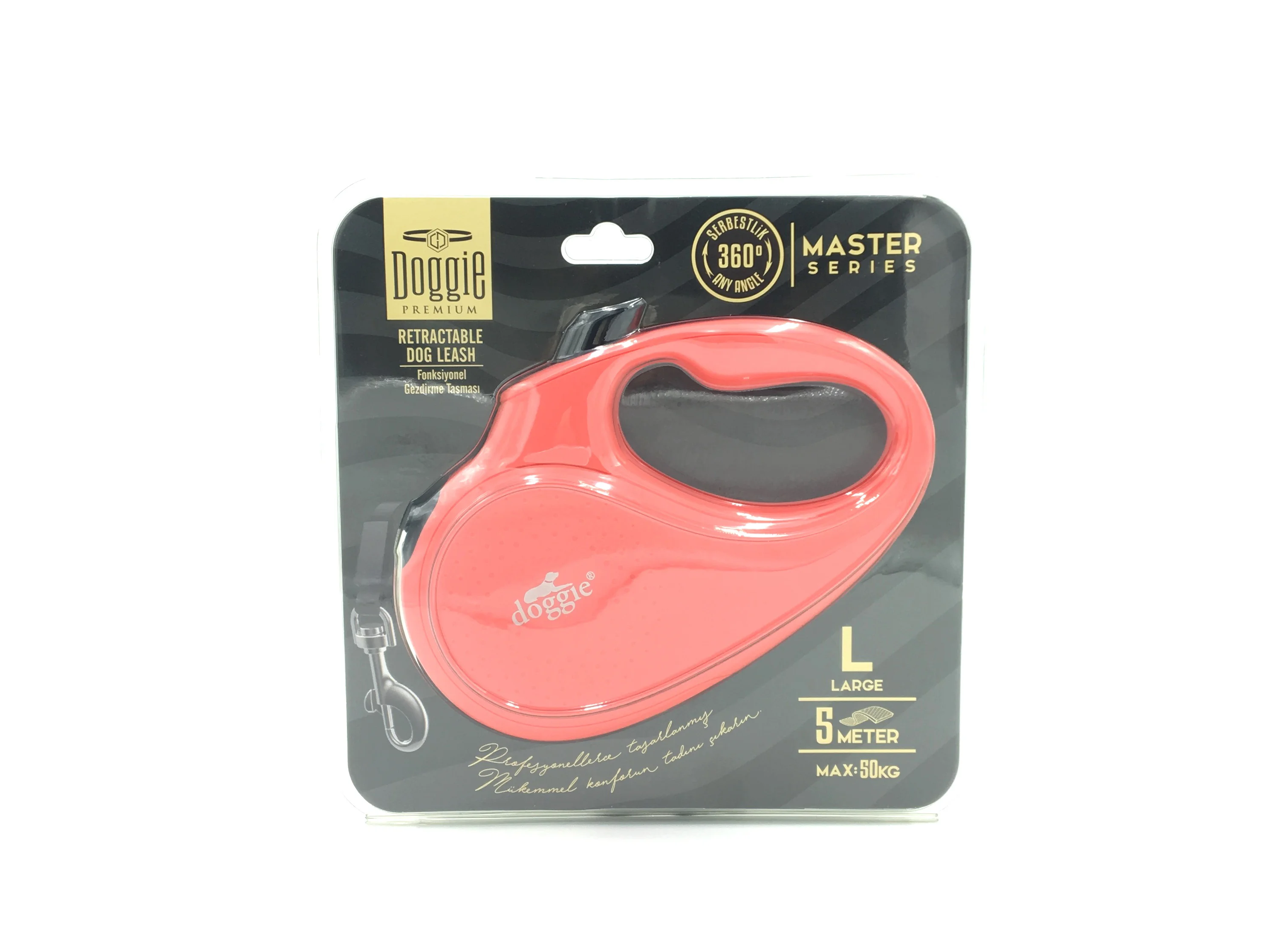 Doggie Master Seri Otomatik Makaralı Köpek Gezdirme 15 kg / 5 M Pembe
