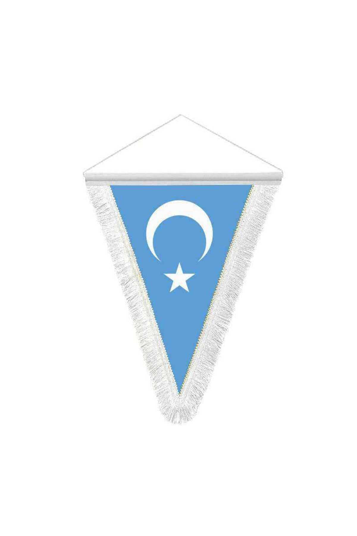 Asilmeydan Doğu Türkistan Gök Bayrak Üçgen Flama Bayrak