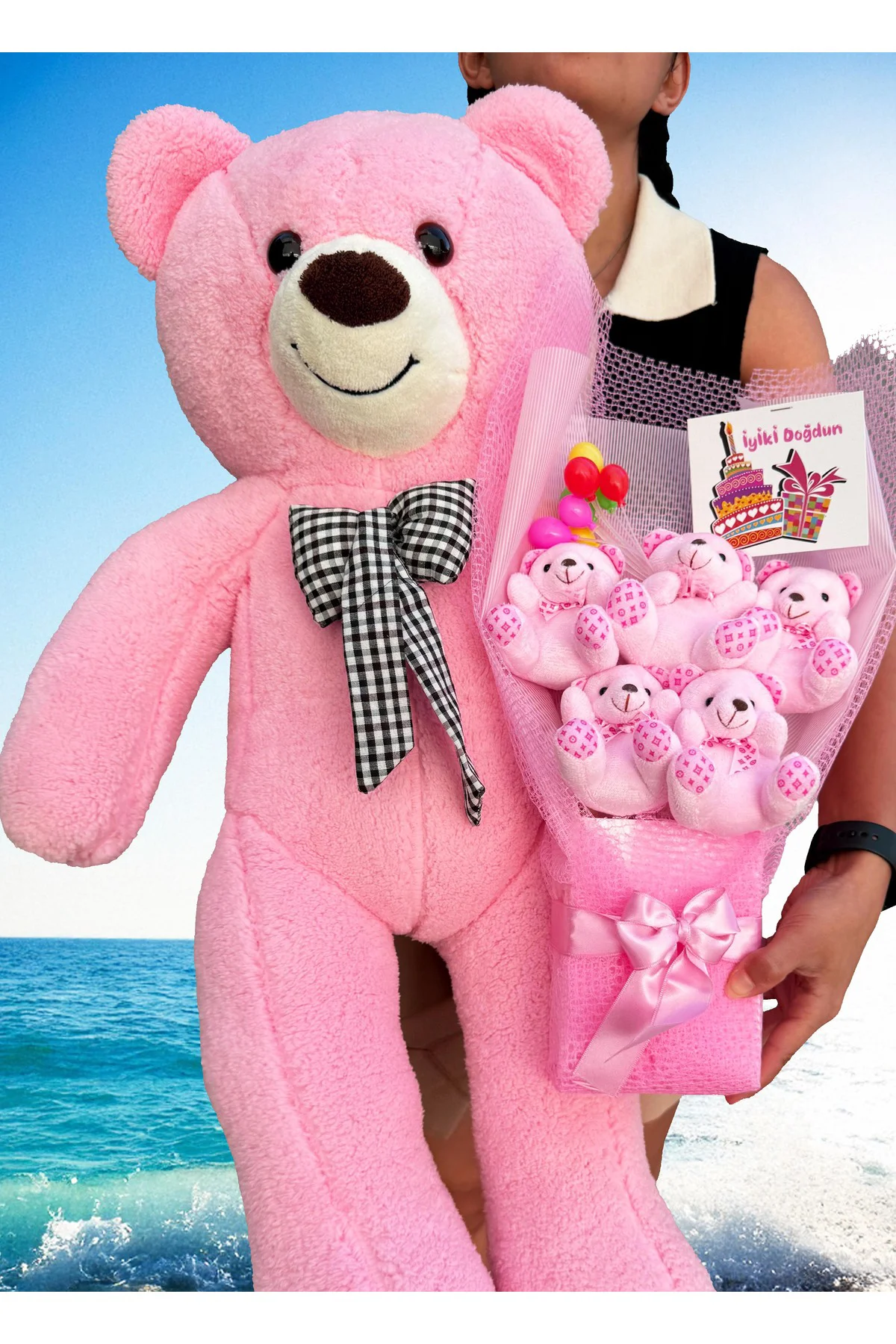 Doğum Günü Hediye - 90cm Pembe Ayıcık ve Doğum Günü Hediyesi Ayıc