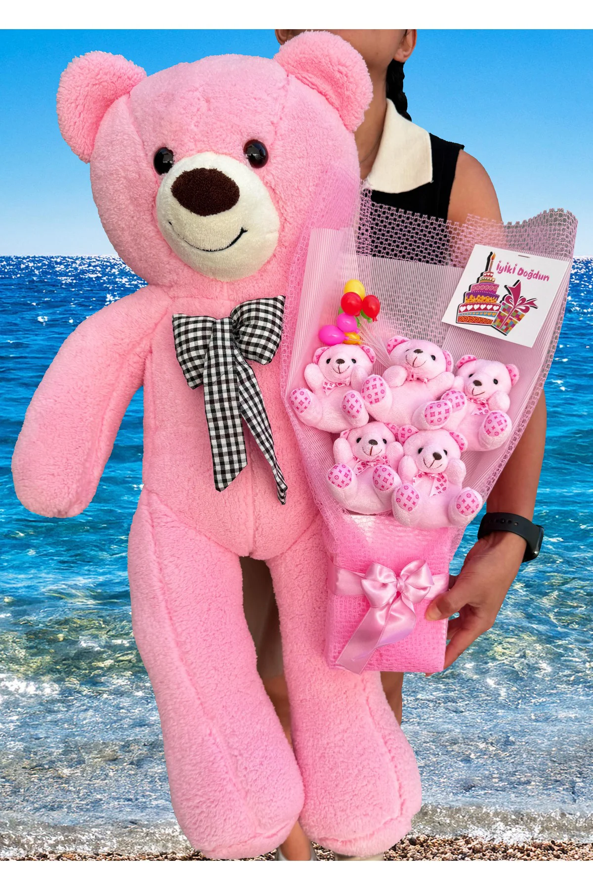 Doğum Günü Hediye - 90cm Pembe Ayıcık ve Doğum Günü Hediyesi Ayıc
