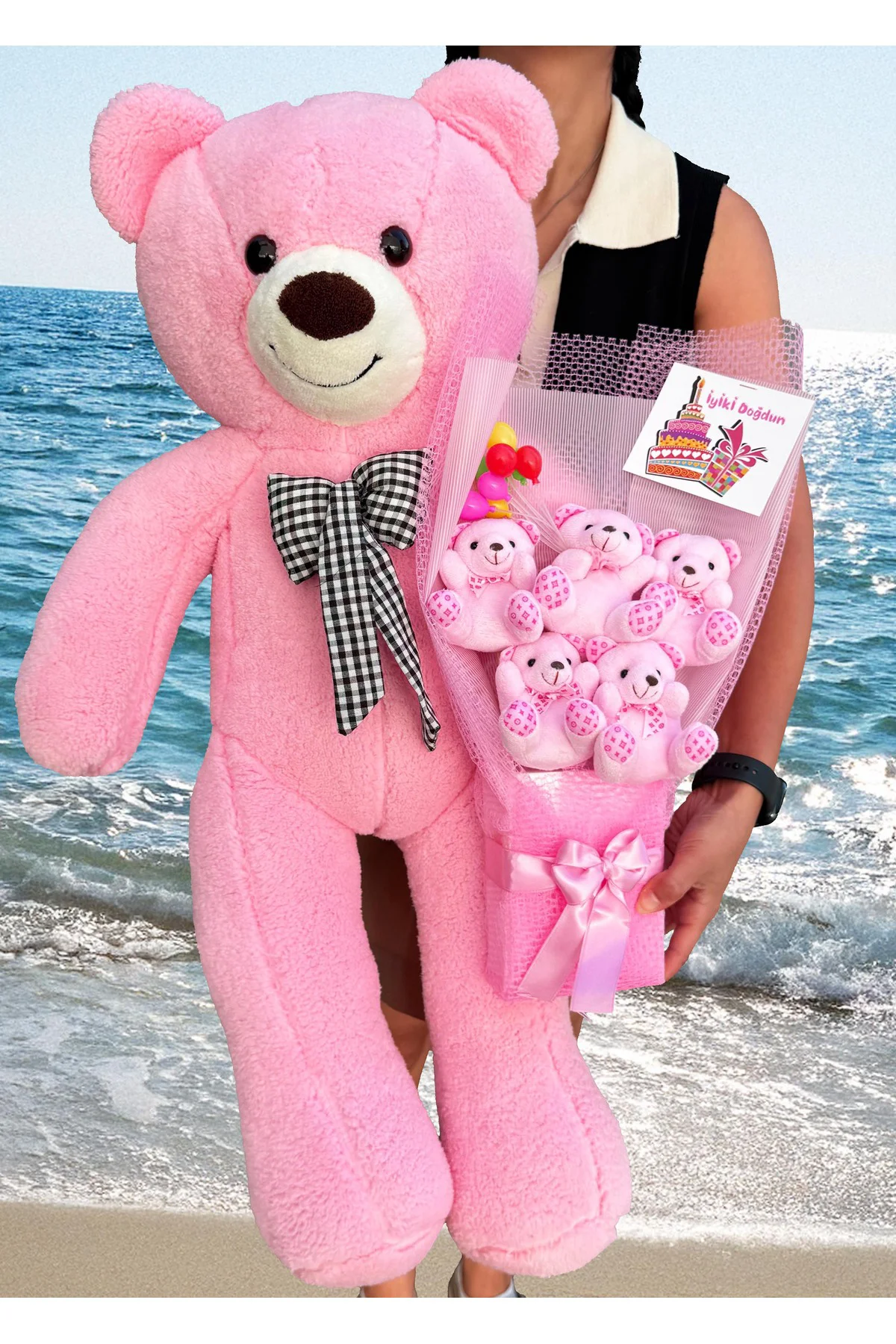 Doğum Günü Hediye - 90cm Pembe Ayıcık ve Doğum Günü Hediyesi Ayıc
