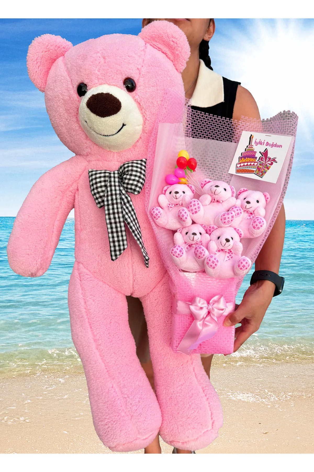 Doğum Günü Hediye - 90cm Pembe Ayıcık ve Doğum Günü Hediyesi Ayıc