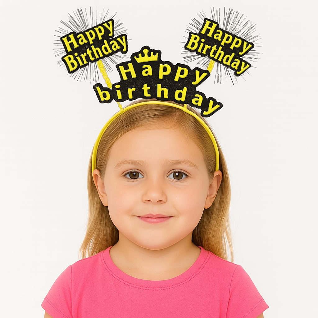 Doğum Günü Kutlaması İçin Sarı Taç – Işıltılı Yazılı Parti Tacı