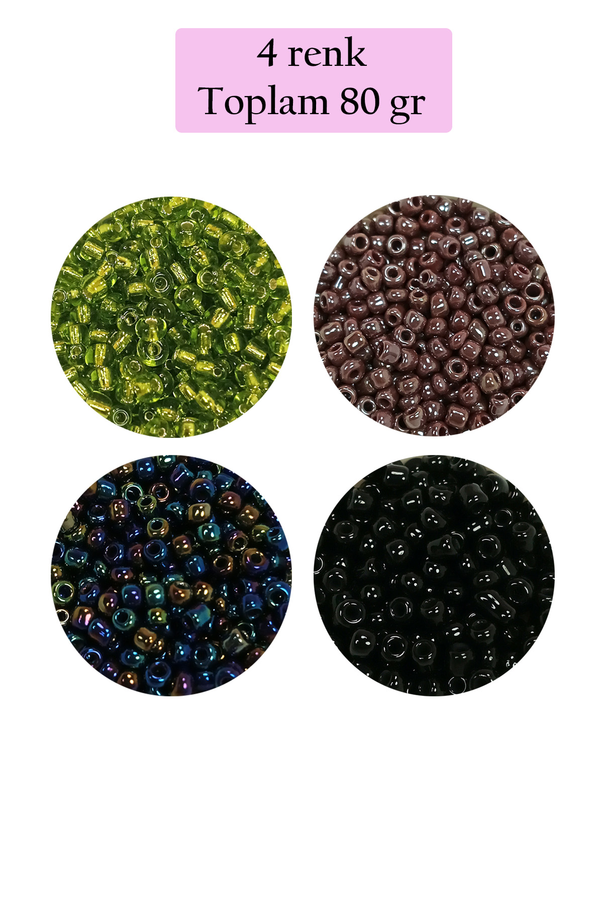 Dökme Cam Kum Boncuk (8/0) 3 mm - 4 Renk - Toplam 80 Gram - BNC42