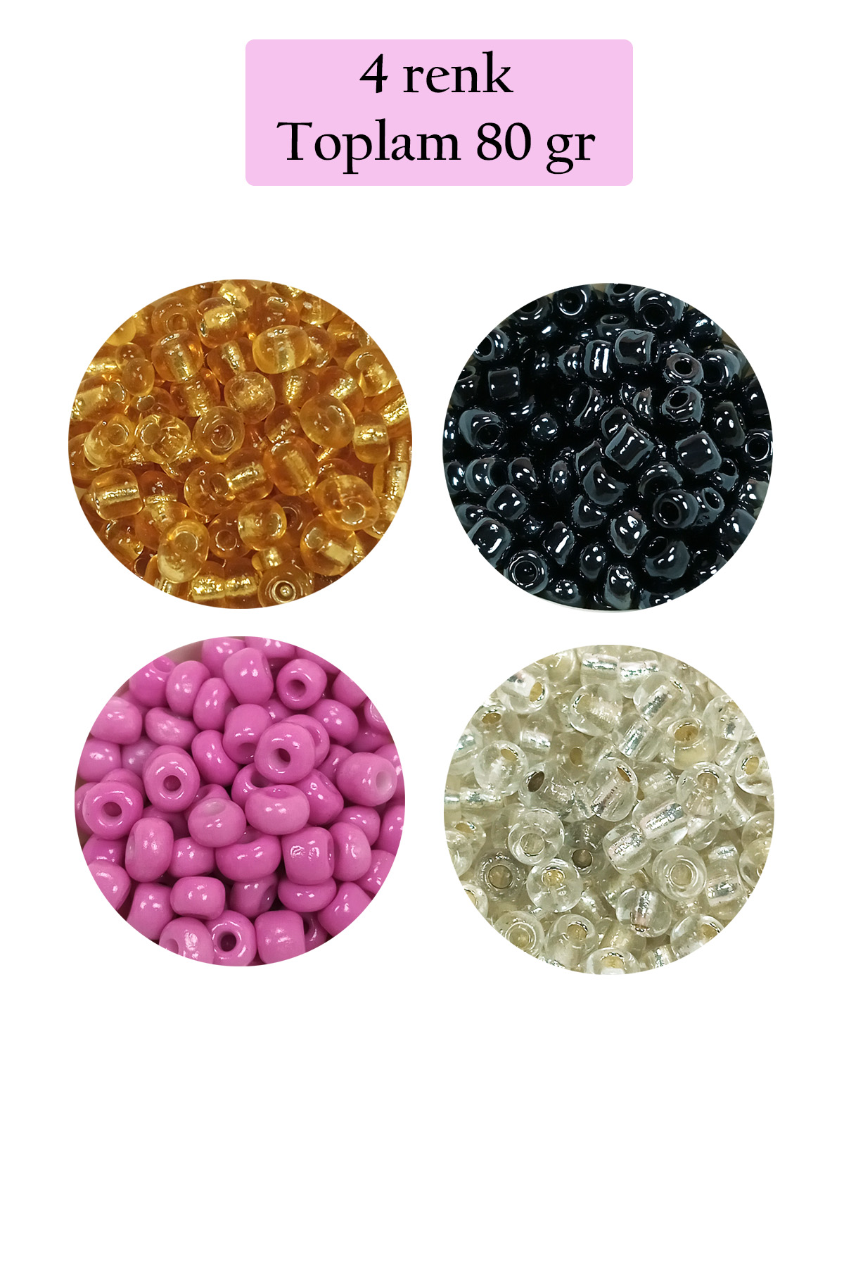 Dökme Cam Kum Boncuk Büyük Boy (6/0) 4 mm - 4 Renk - Toplam 80 Gr