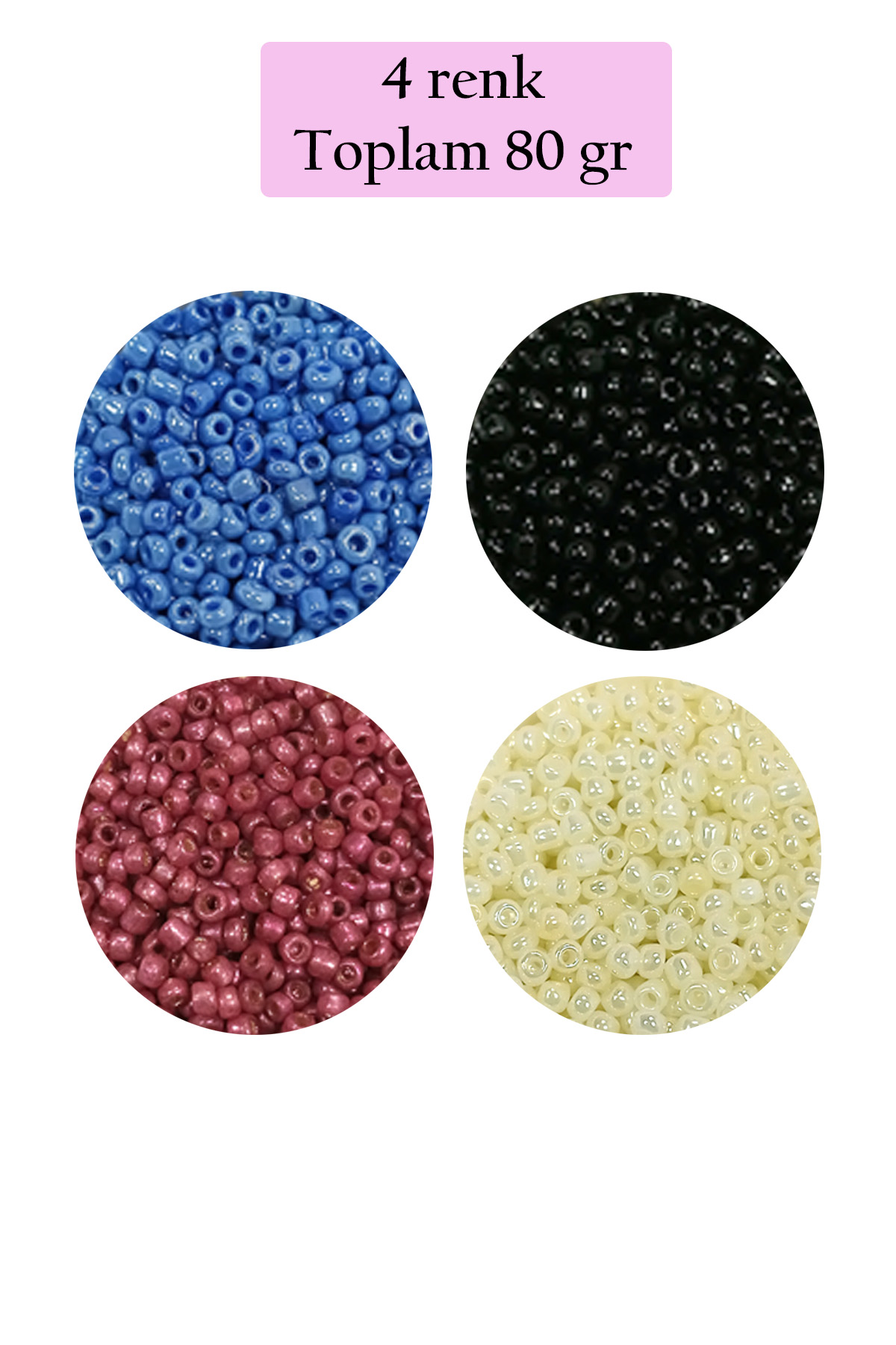 Dökme Cam Kum Boncuk (11/0) 2 mm - 4 Renk - Toplam 80 Gram -  BNC