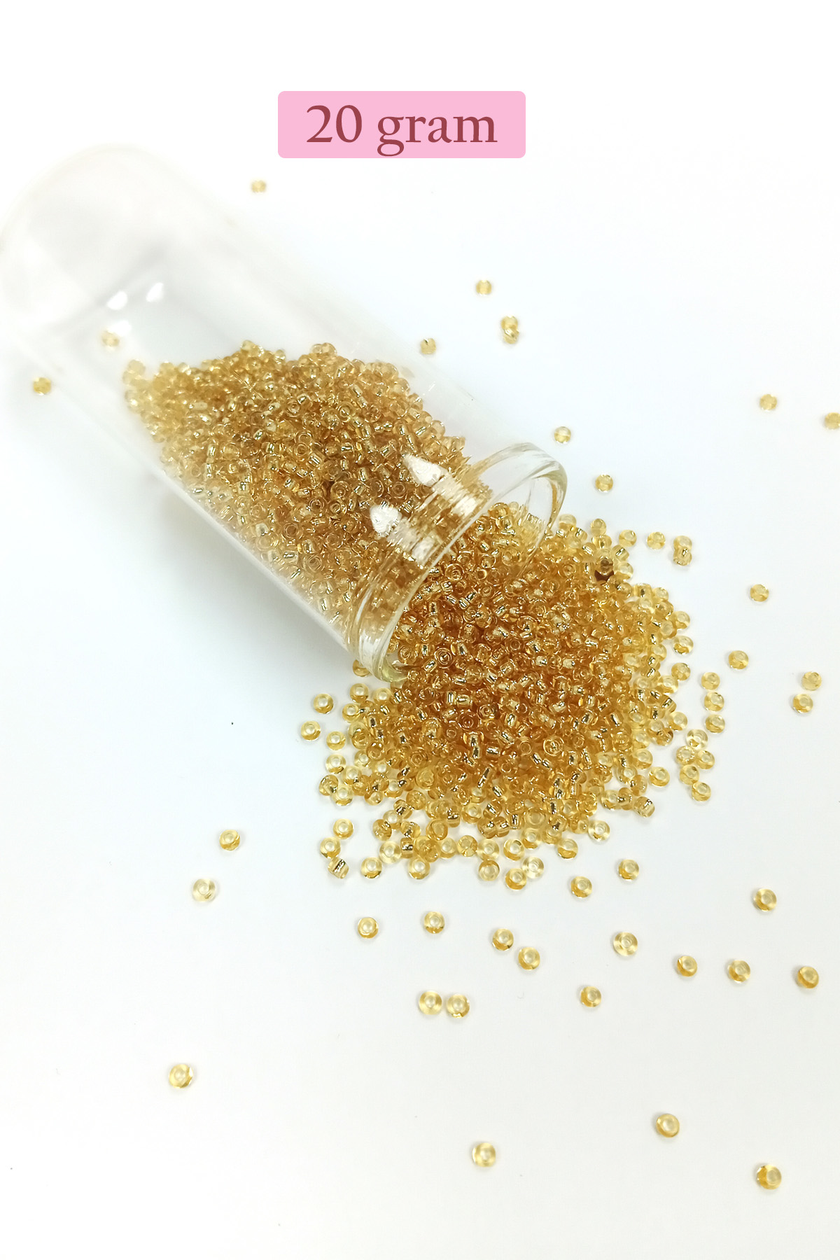 Dökme Cam Kum Boncuk (11/0) 2 mm - 20 Gram -  Şeffaf Bal Rengi - 