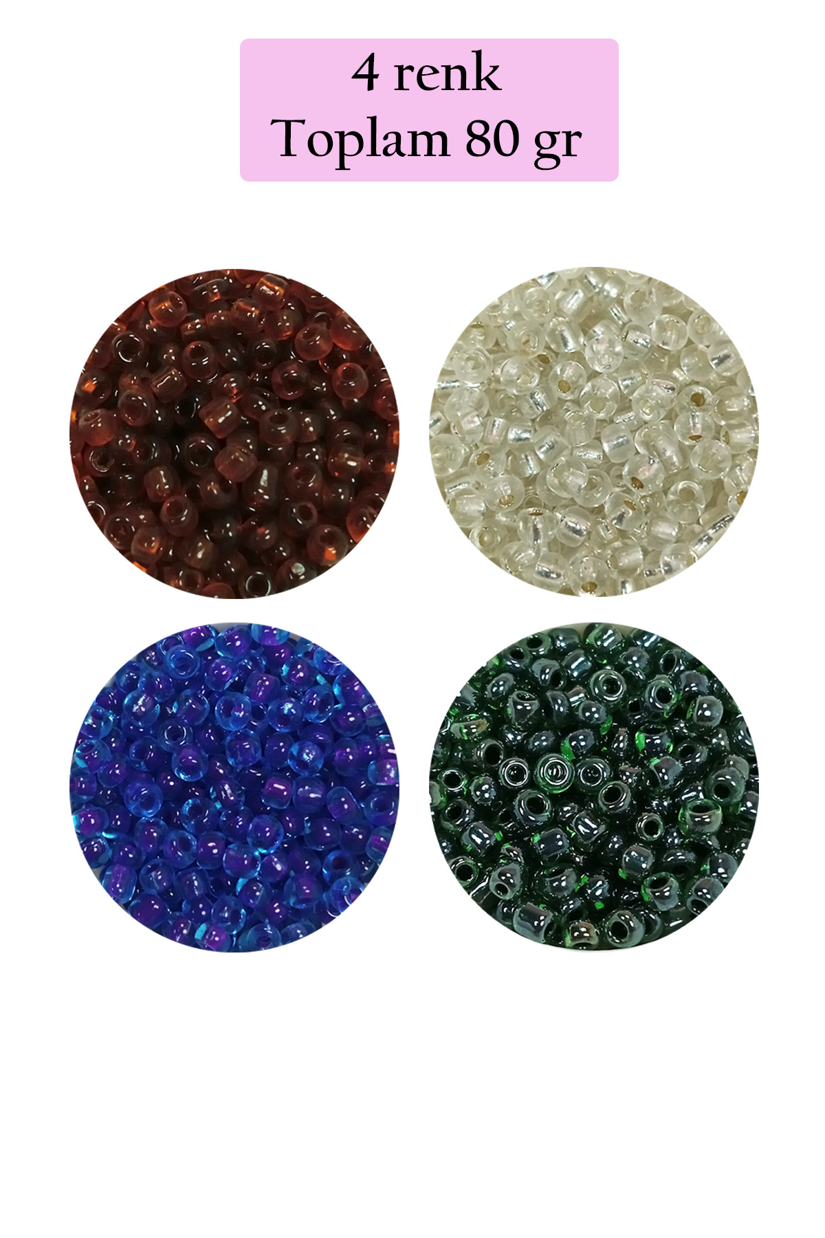 Dökme Cam Kum Boncuk (8/0) 3 mm - 4 Renk - Toplam 80 Gram - BNC42