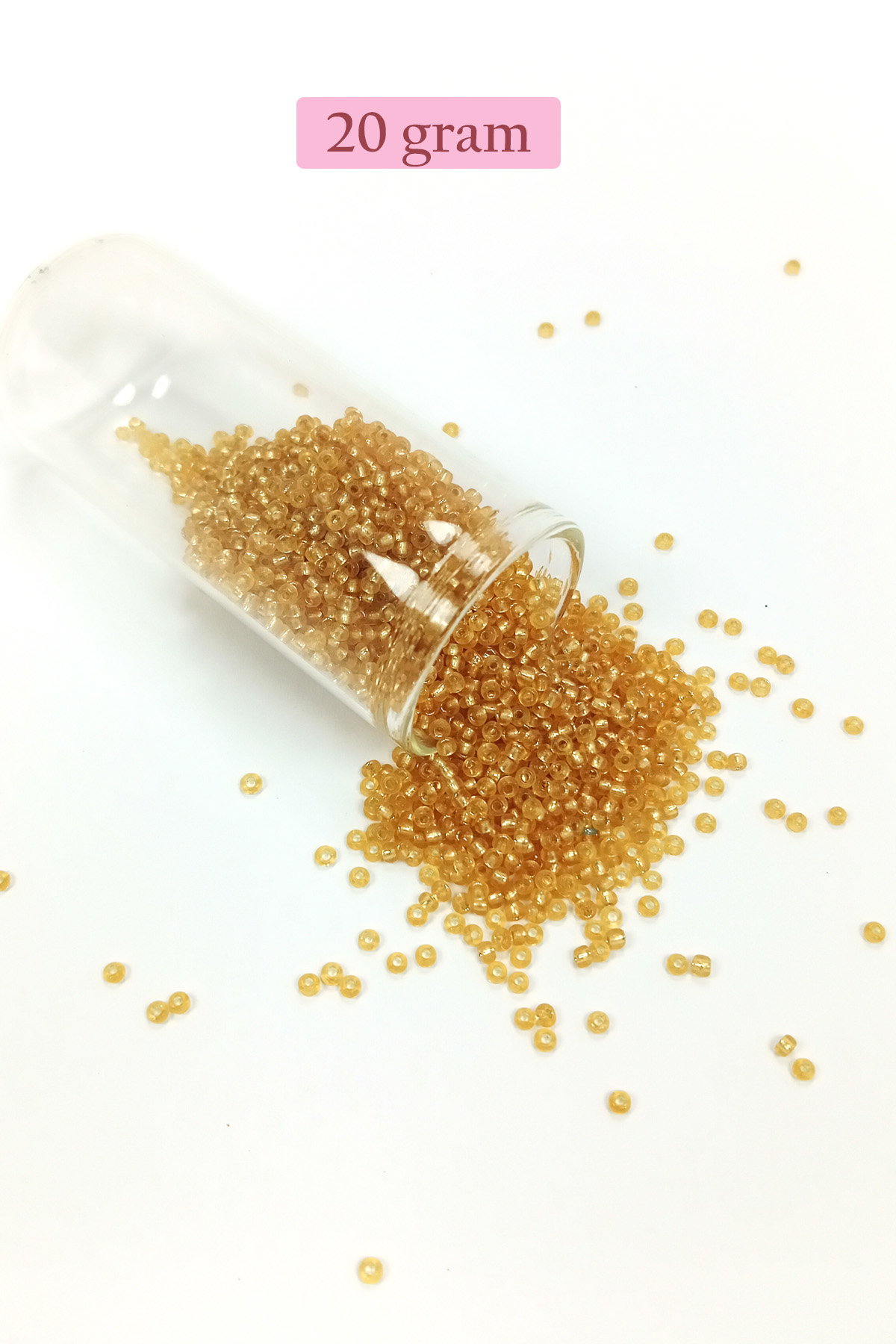 Dökme Cam Kum Boncuk (11/0) 2 mm - 20 Gram -  Şeffaf Altın - BNC0