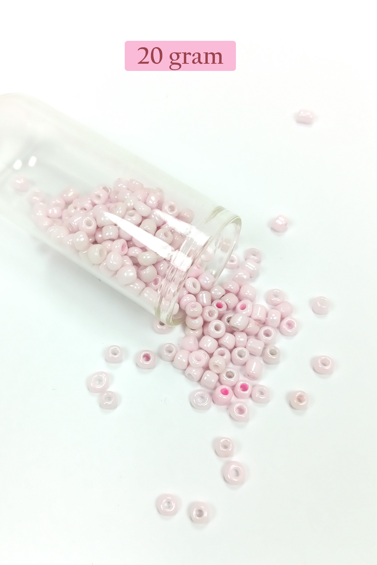 Dökme Cam Kum Boncuk Büyük Boy (6/0) 4 mm - 20 Gram - Toz Pembe -