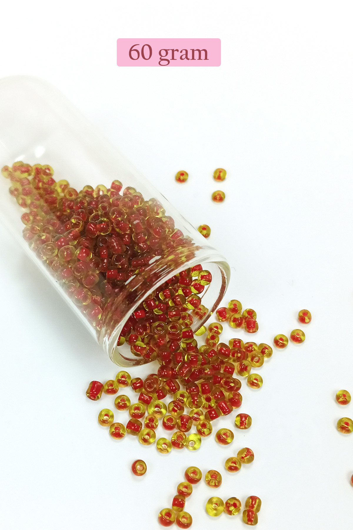 Dökme Cam Kum Boncuk (8/0) 3 mm - 60 Gram - Şeffaf Sarı Kırmızı -