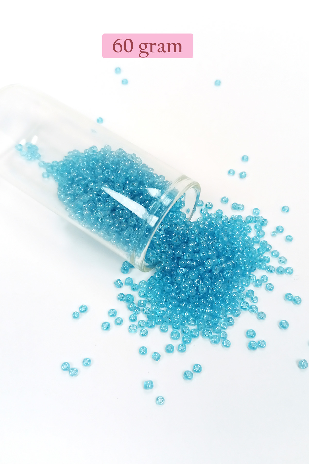 Dökme Cam Kum Boncuk (11/0) 2 mm - 60 Gram -  Şeffaf Camgöbeği - 