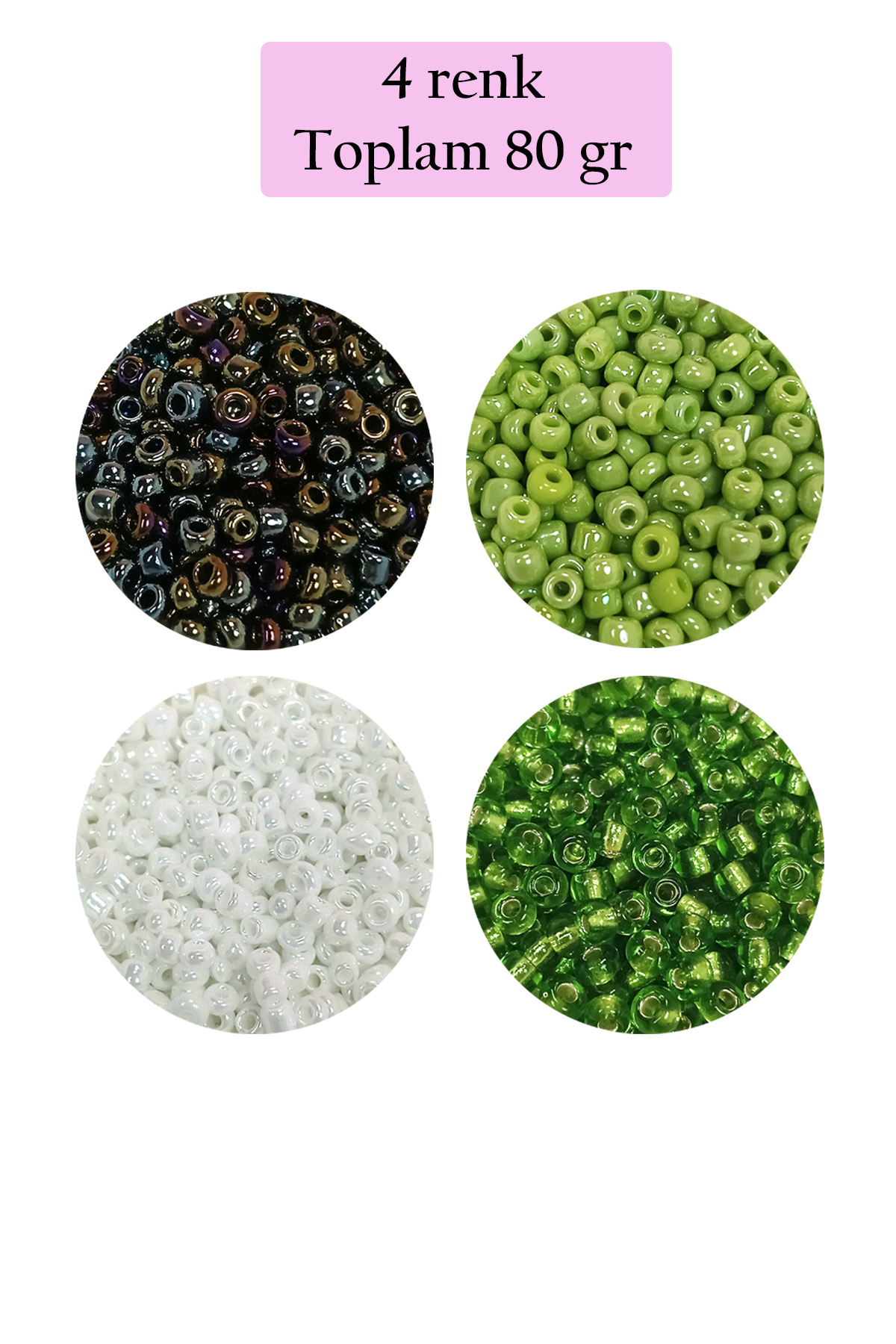 Dökme Cam Kum Boncuk (8/0) 3 mm - 4 Renk - Toplam 80 Gram - BNC41