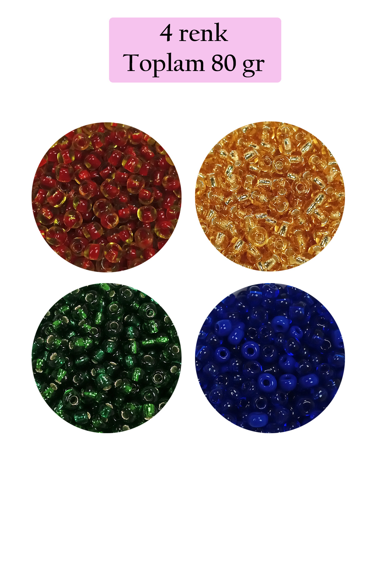 Dökme Cam Kum Boncuk (8/0) 3 mm - 4 Renk - Toplam 80 Gram - BNC42
