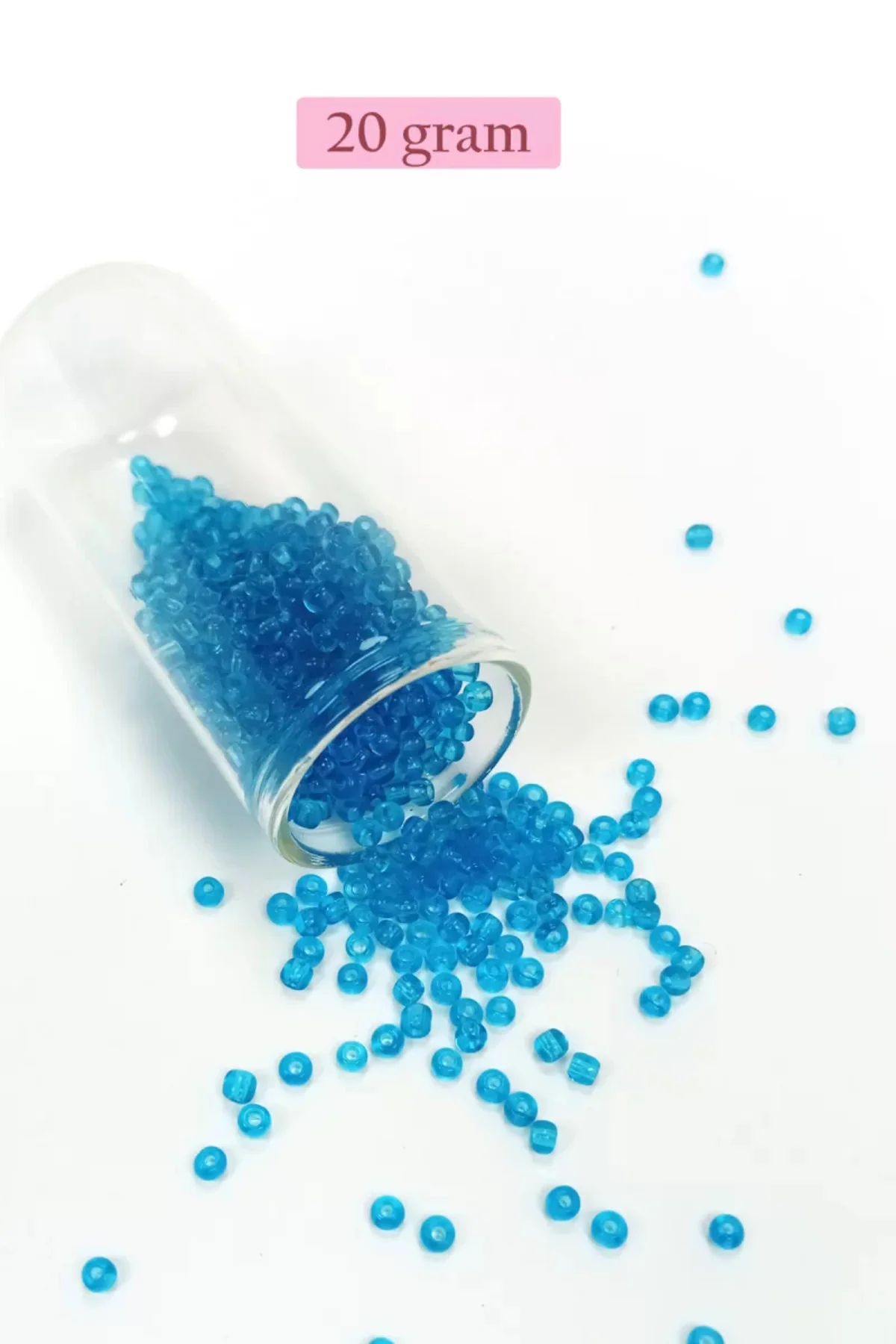 Dökme Cam Kum Boncuk (8/0) 3 mm - 20 Gram - Şeffaf Deniz Mavi - B