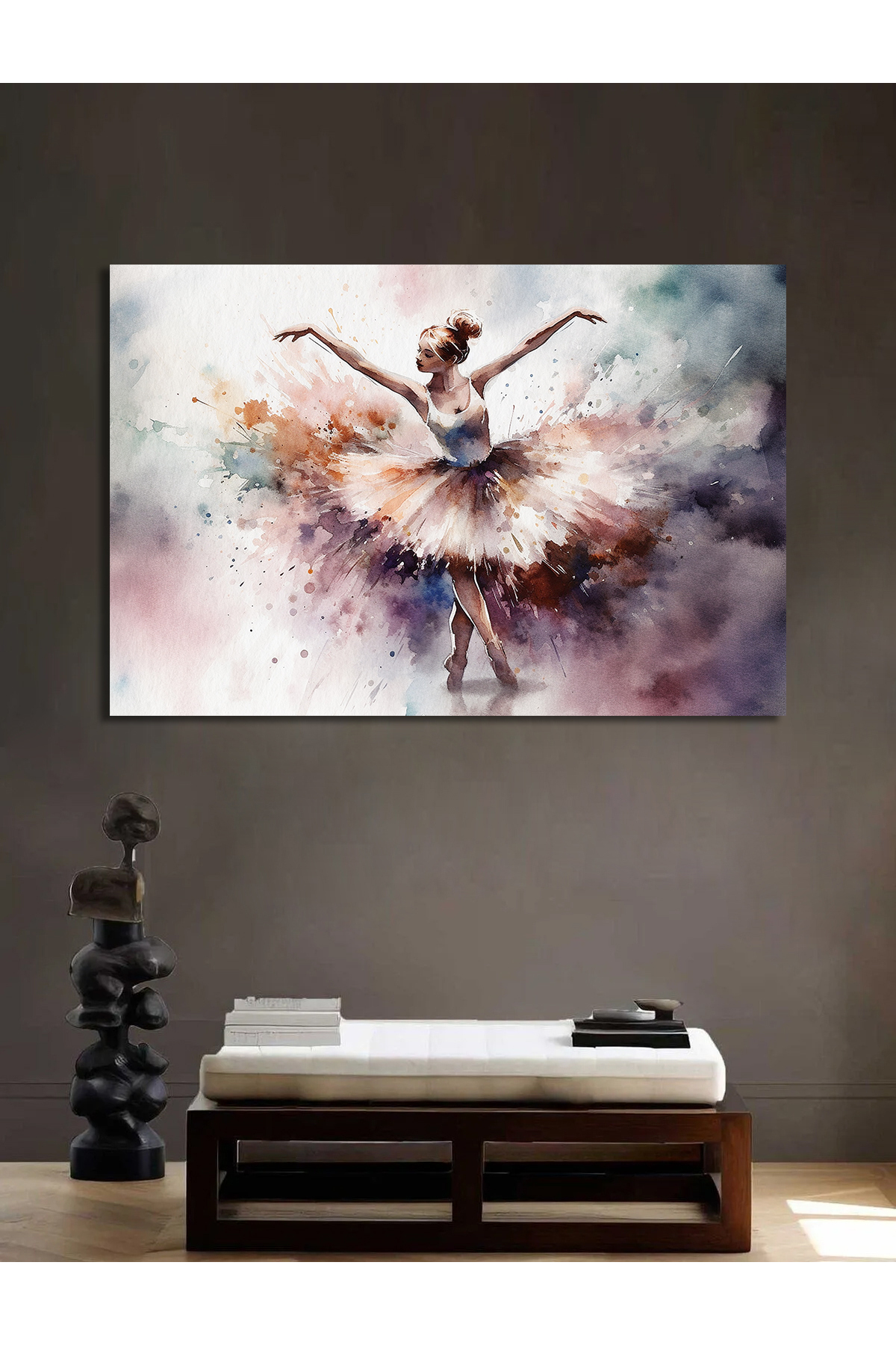 Dokulu kağıda suluboya ile boyanmış balerin dansı.Kanvas Tablo