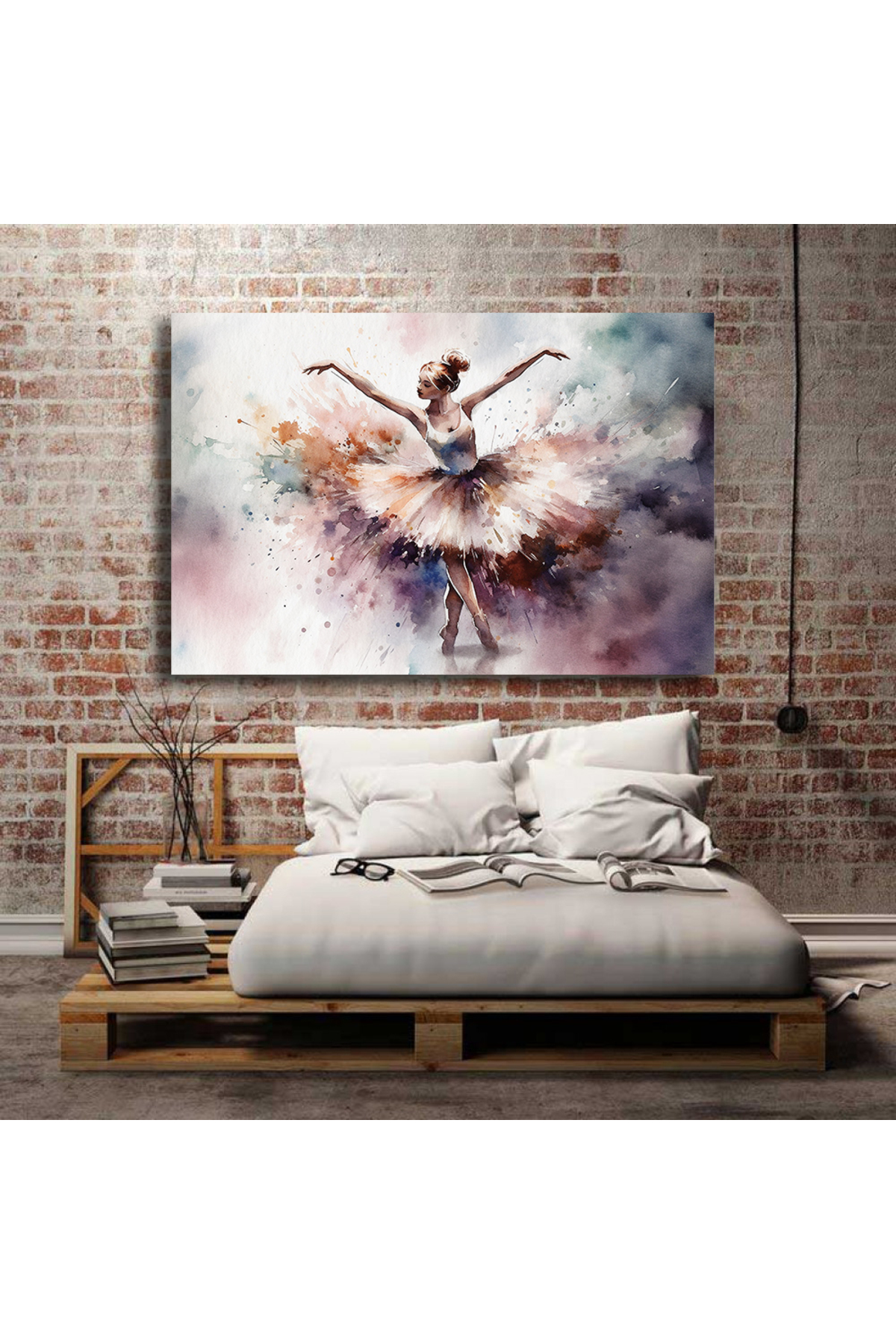 Dokulu kağıda suluboya ile boyanmış balerin dansı.Kanvas Tablo