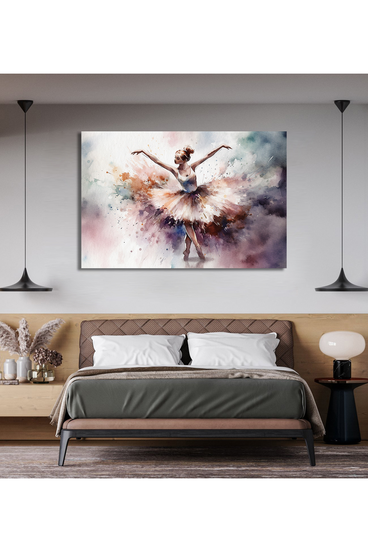 Dokulu kağıda suluboya ile boyanmış balerin dansı.Kanvas Tablo