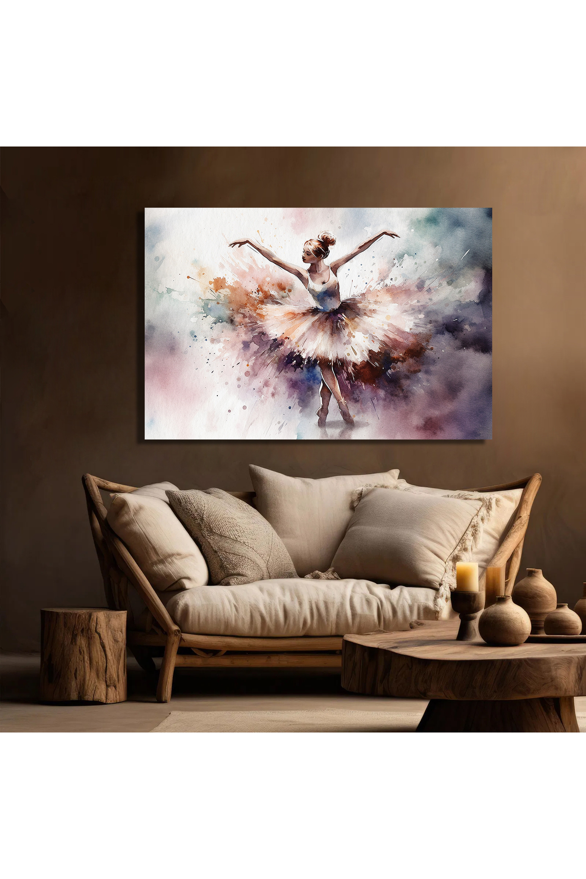 Dokulu kağıda suluboya ile boyanmış balerin dansı.Kanvas Tablo