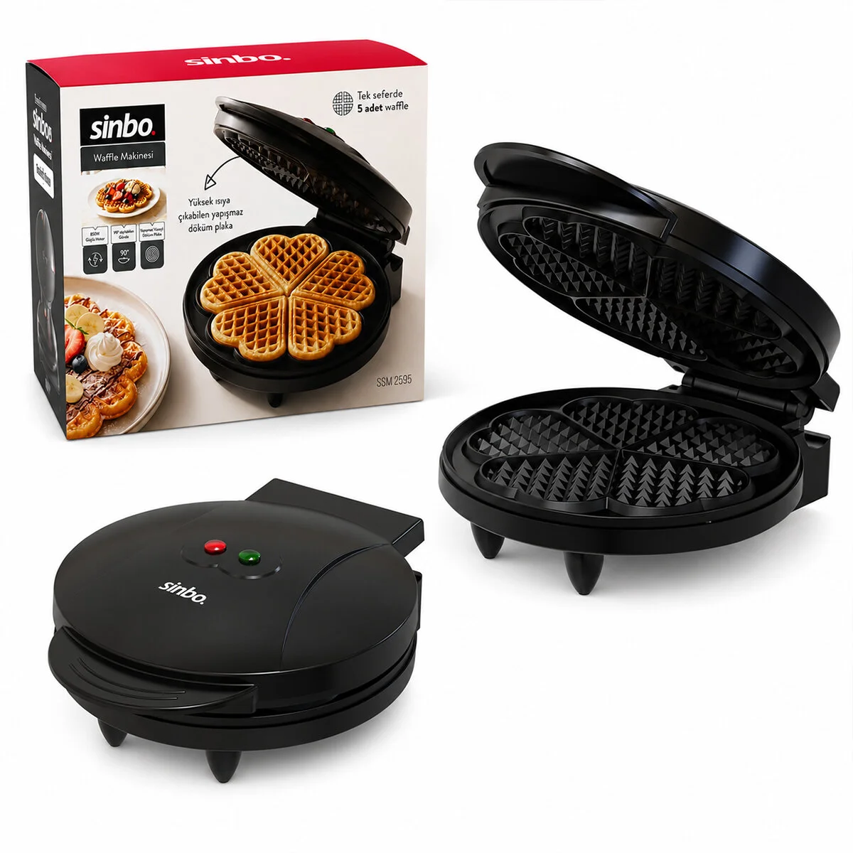 Döküm Belçika Waffle Makinesi Elektrikli 5 Waffle Yapışmaz Yüzey 850W SSM-2595 Döküm Belçika Waffle Makinesi Elektrikli 5 Waffle Yapışmaz Yüzey 850W SSM-2595