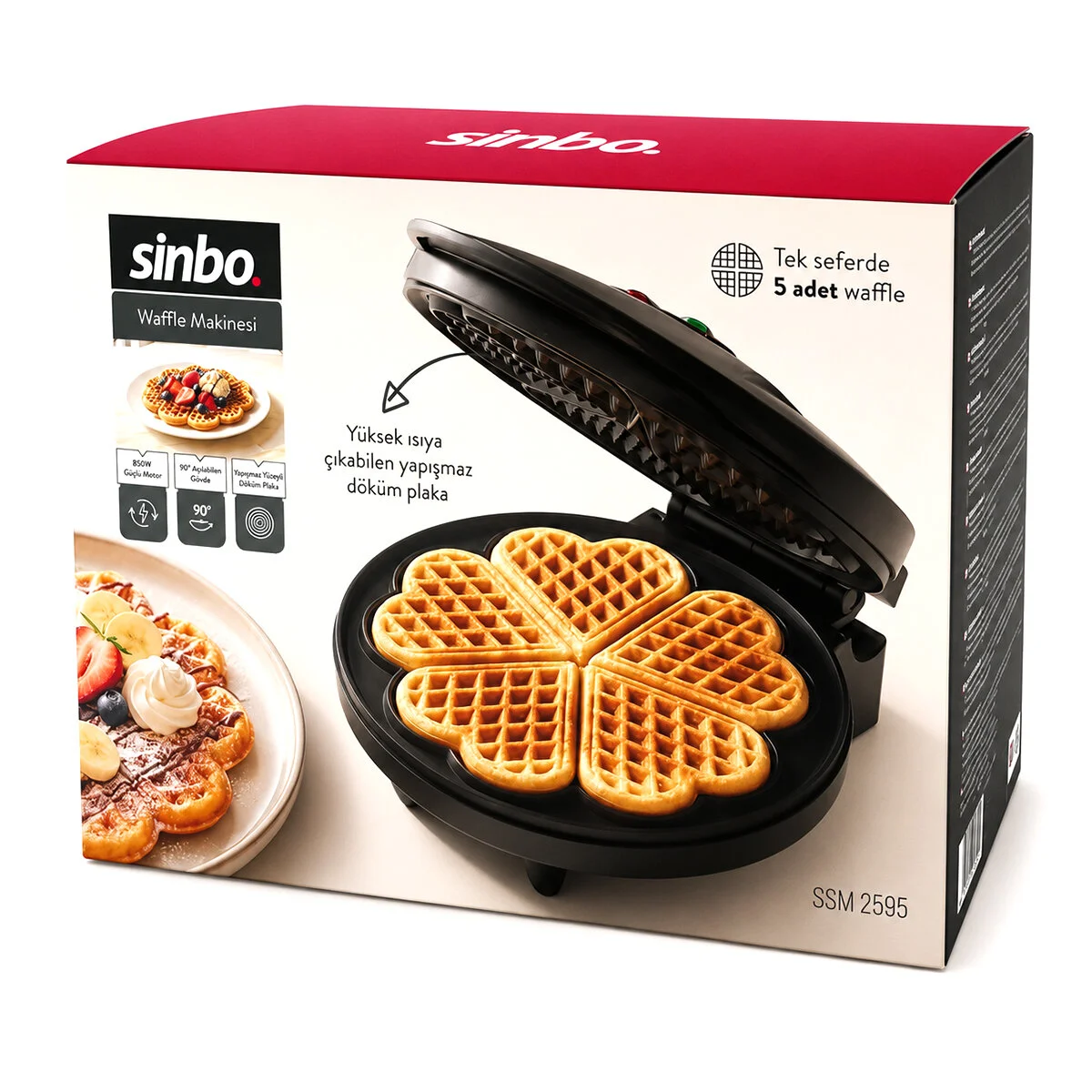 Döküm Belçika Waffle Makinesi Elektrikli 5 Waffle Yapışmaz Yüzey 850W SSM-2595 Döküm Belçika Waffle Makinesi Elektrikli 5 Waffle Yapışmaz Yüzey 850W SSM-2595