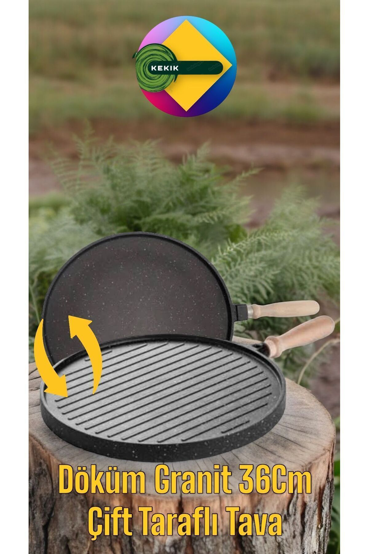 Kekikdükkan Döküm Granit 36Cm Çift Tarafli Et&Balik İzgara Tava