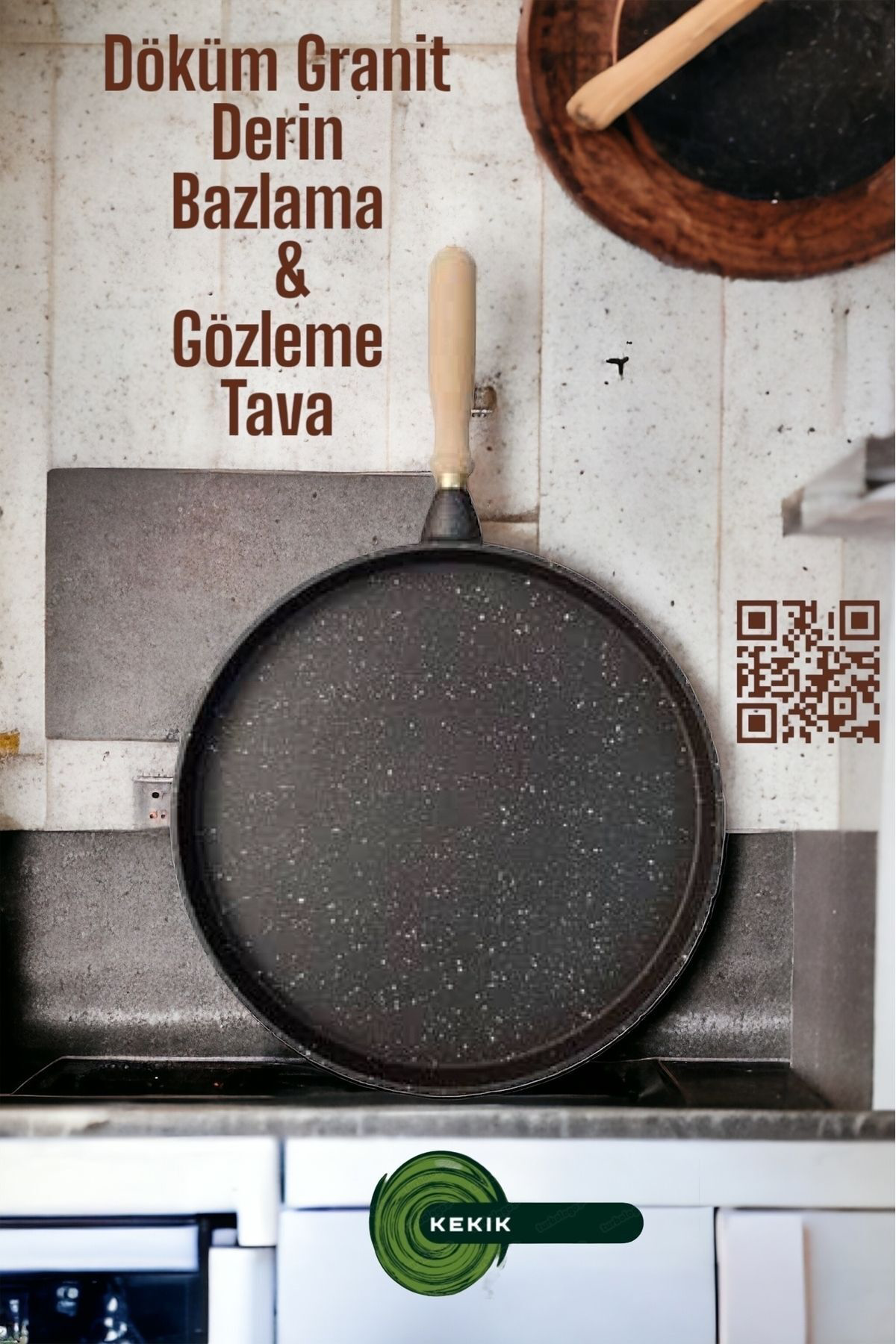 Kekikdükkan Döküm Granit 36Cm Derin Gözleme&Bazlama Tavası