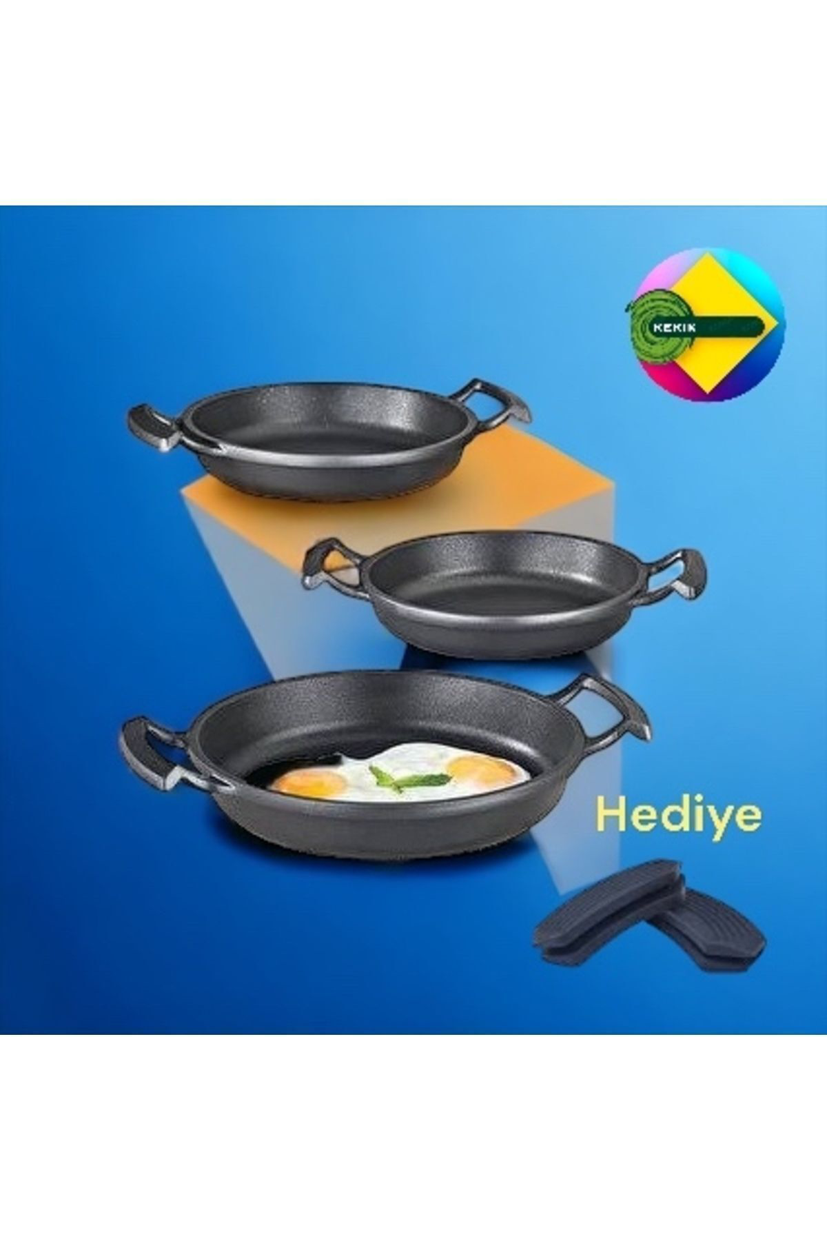 Döküm Granit 3’lü Sahan Seti Slikon Tutacak Hediyeli