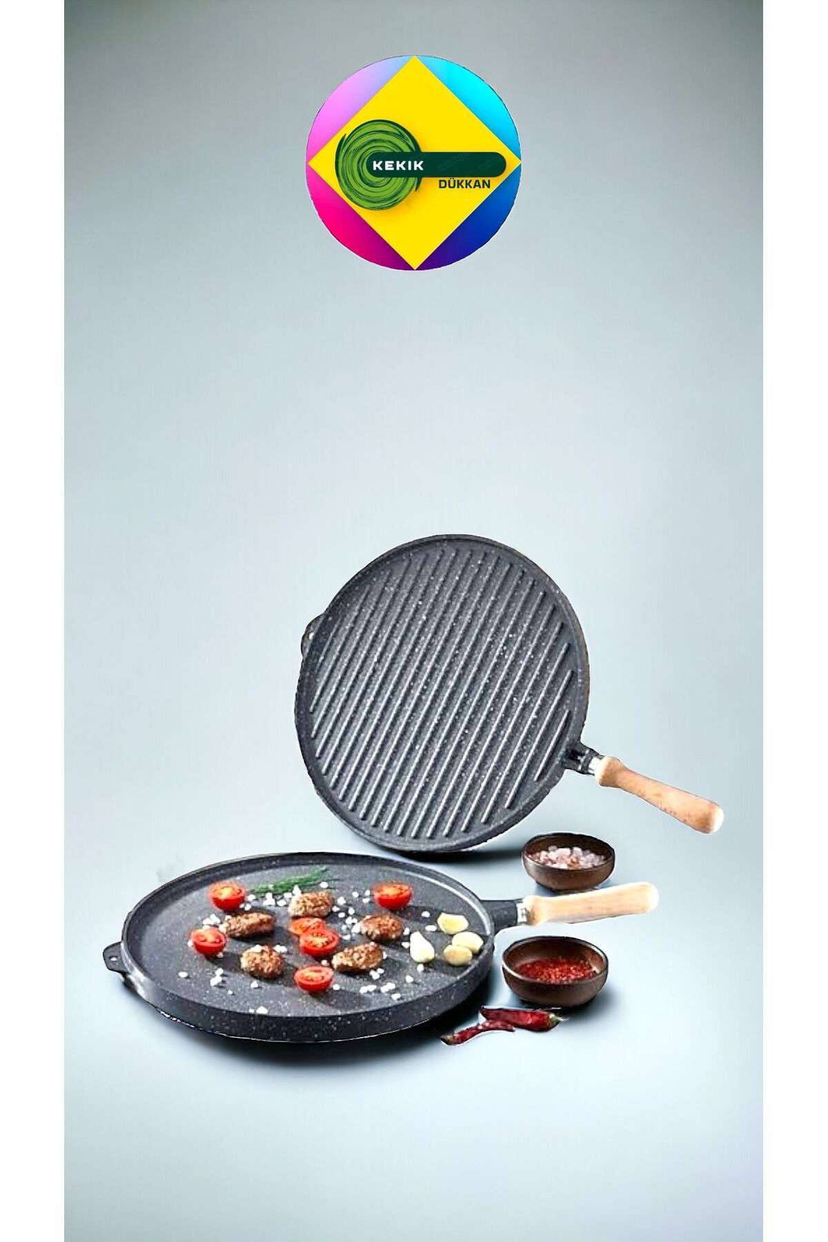 Kekikdükkan Döküm Granit Çift Taraflı Gözleme&Bazlama Tavası 36Cm