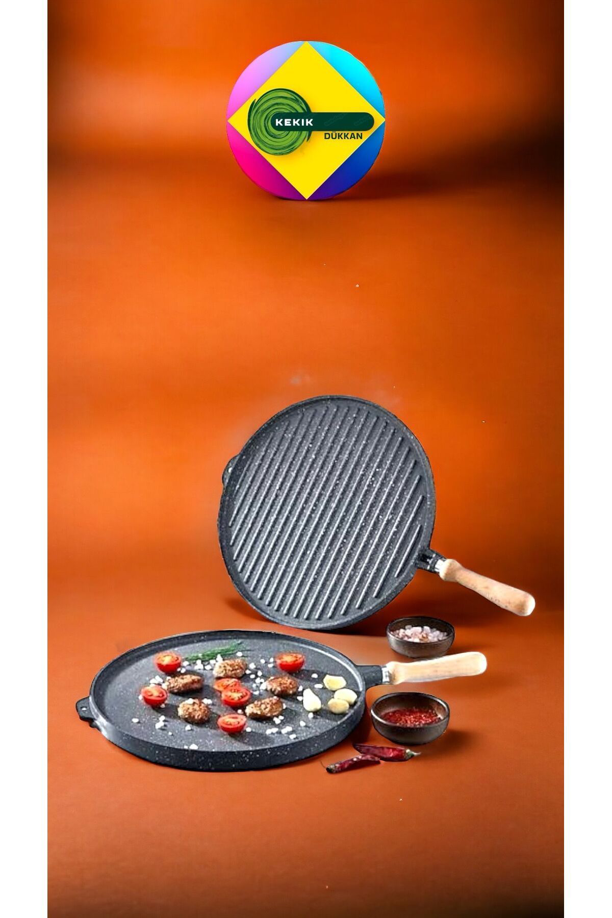 Kekikdükkan Döküm Granit Çift Taraflı Gözleme&Bazlama Tavası 36Cm