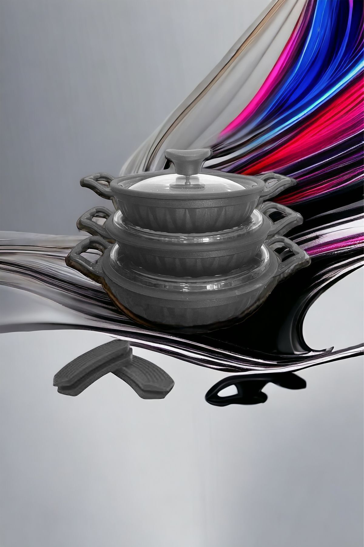 Döküm Granit Kapaklı 3'lü Sahan Seti