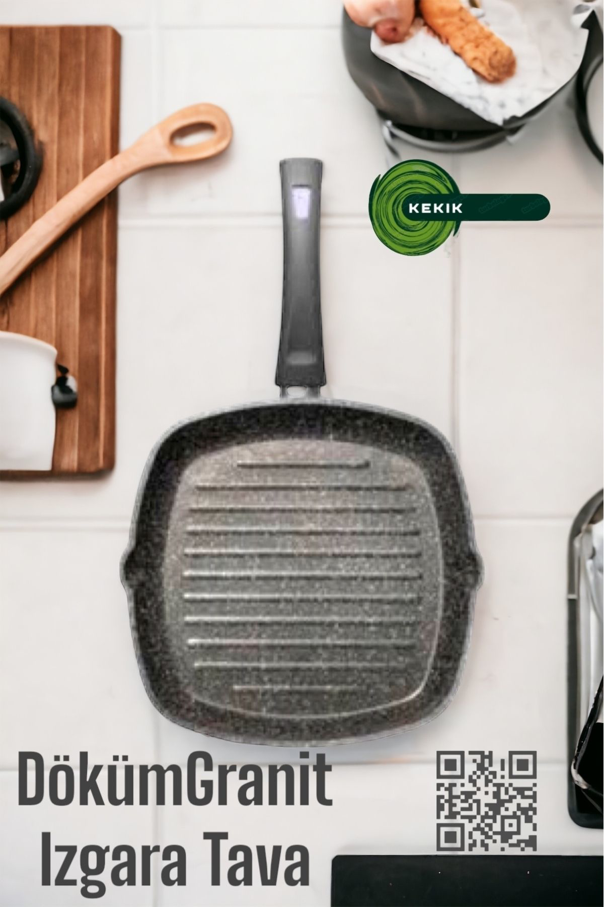 Döküm Granit Kare Izgara Tava