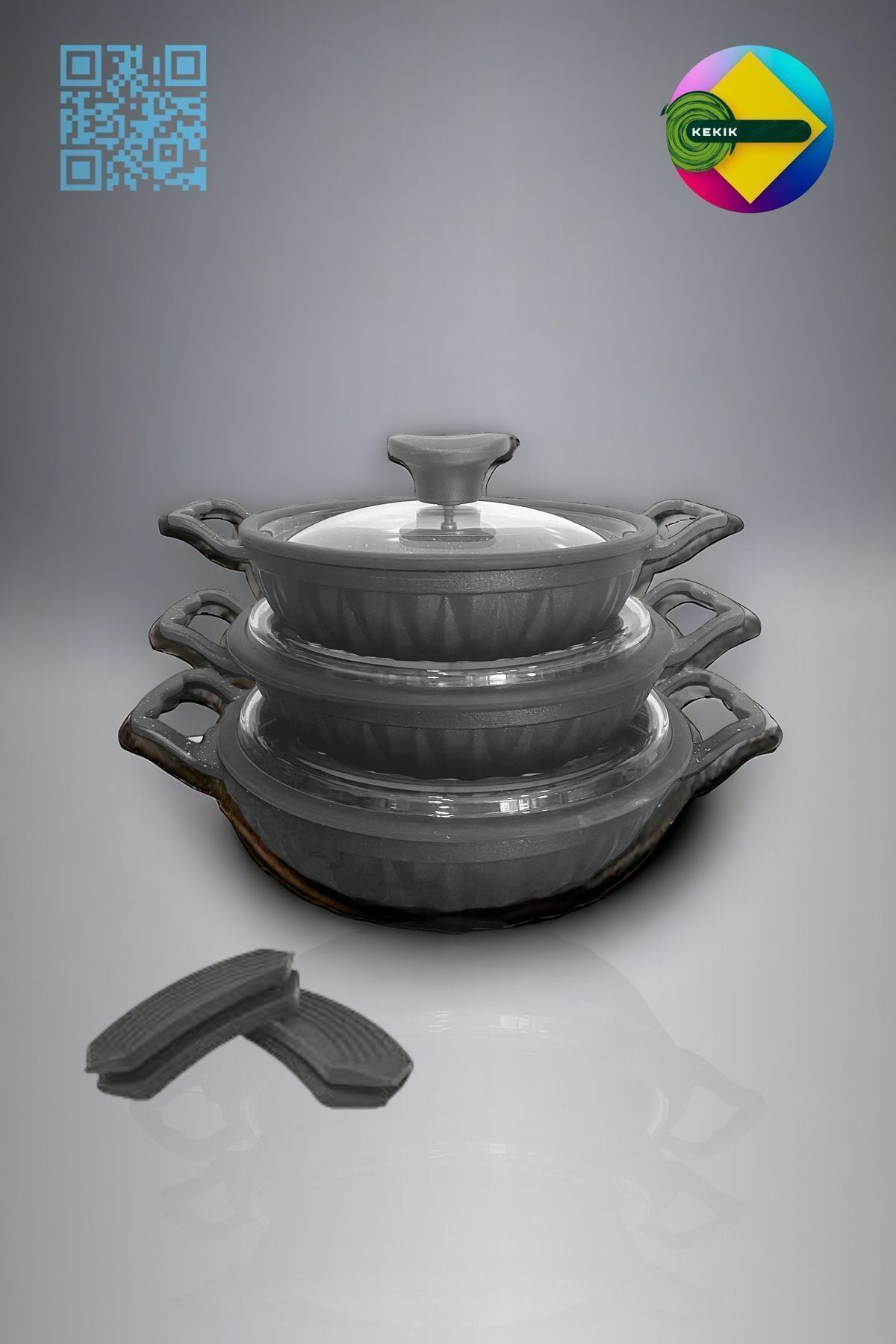 Döküm Granit Kapaklı 3'lü Sahan Seti