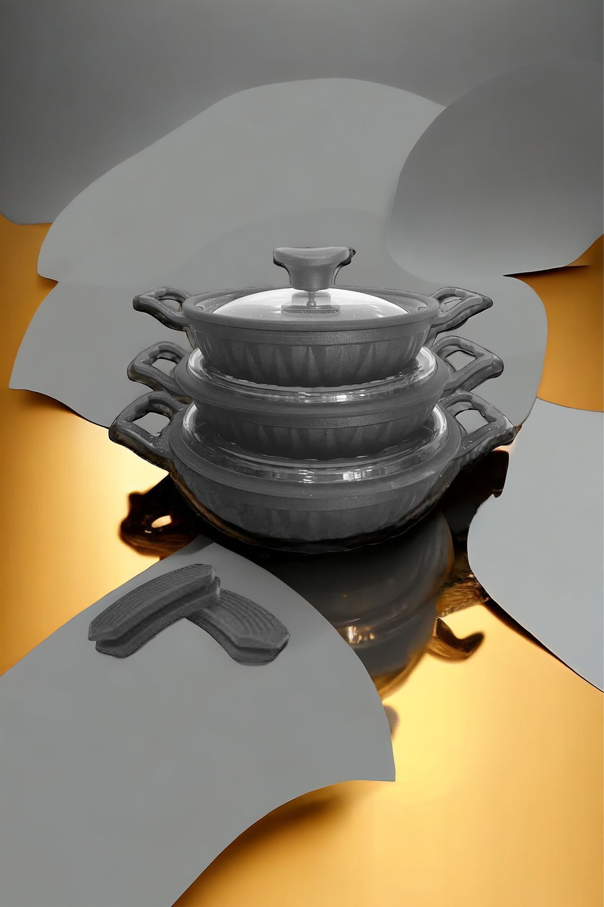 Döküm Granit Kapaklı 3'lü Sahan Seti