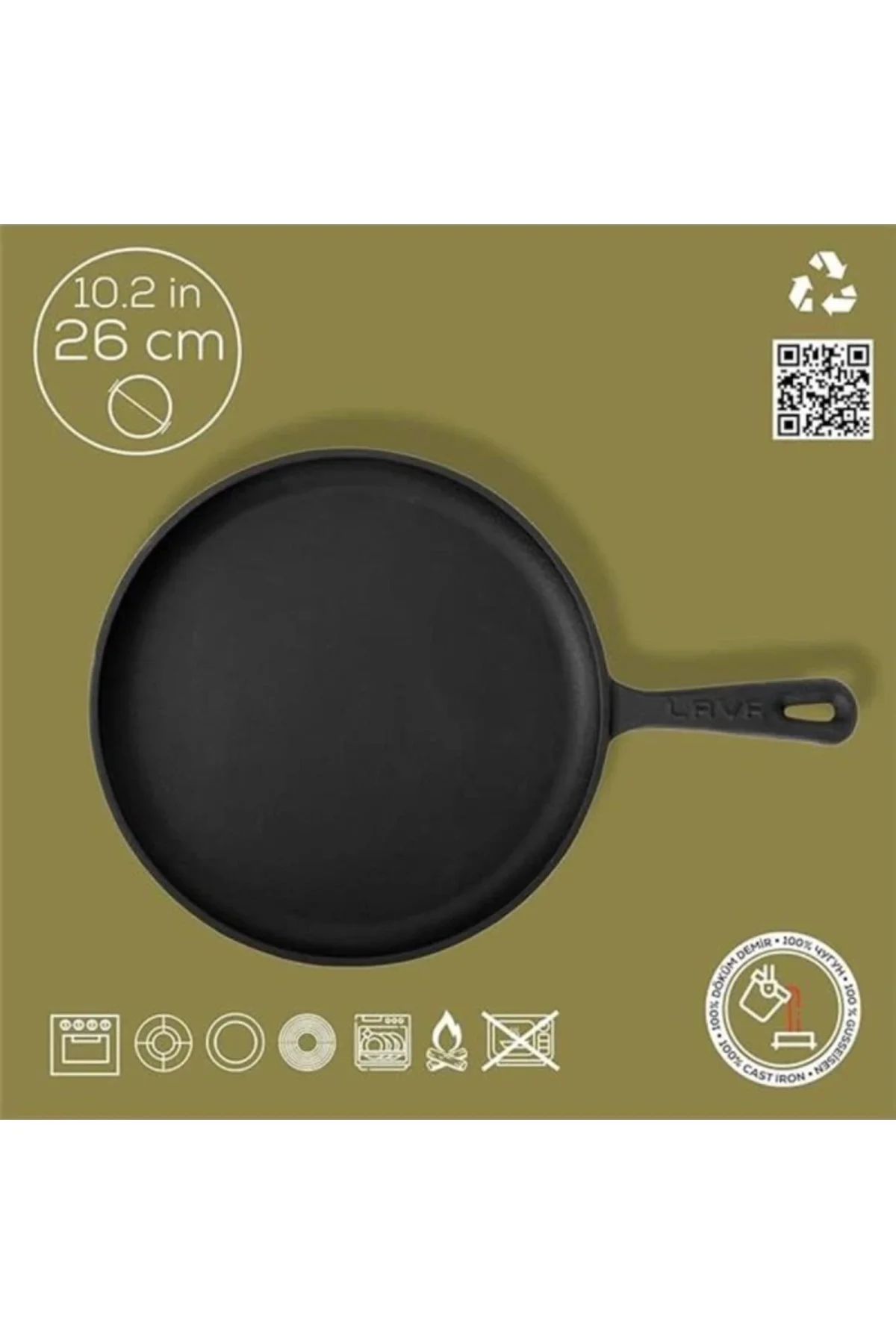 Döküm Krep / Pizza / Pancake Tavası, Yuvarlak Metal Saplı 26cm Si