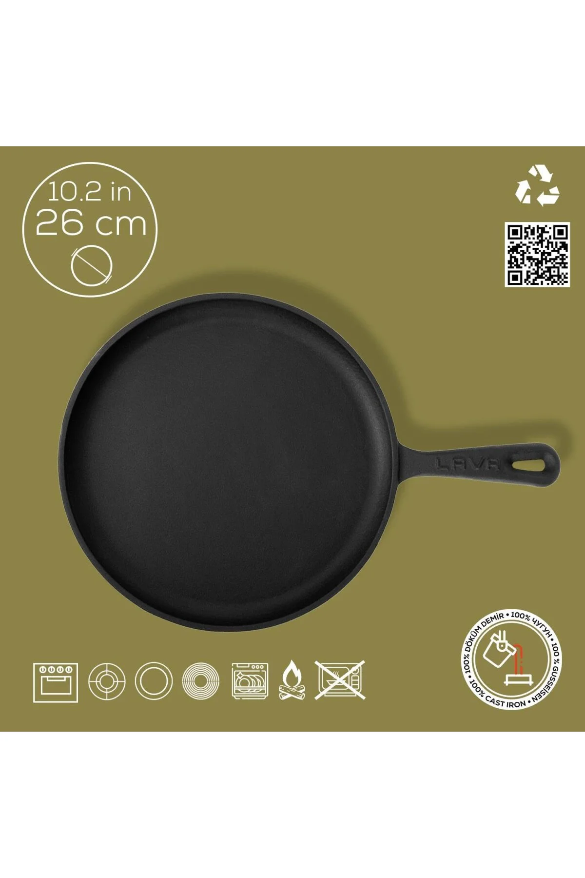 Döküm Krep / Pizza / Pancake Tavası, Yuvarlak Metal Saplı 26cm Si Döküm Krep / Pizza / Pancake Tavası, Yuvarlak Metal Saplı 26cm Si