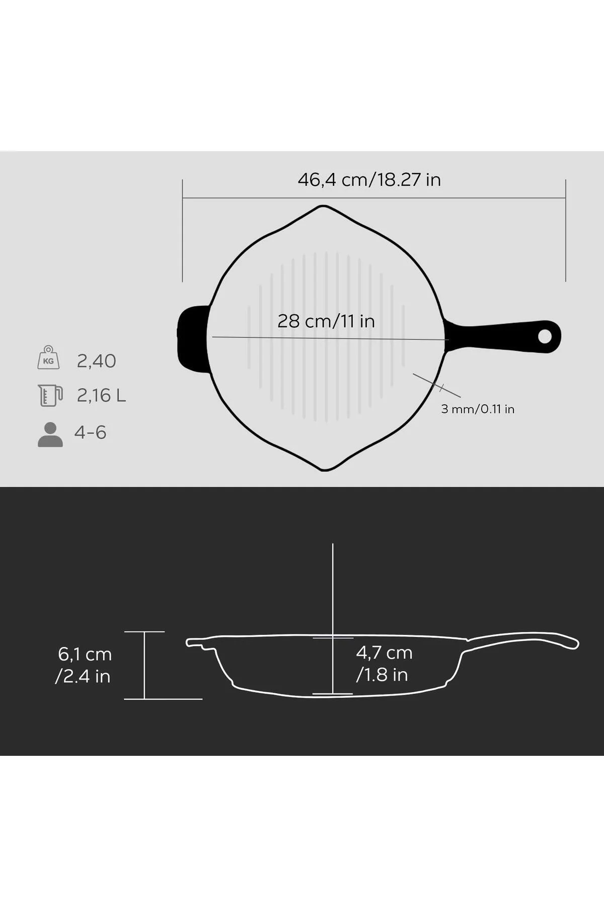 Döküm Yuvarlak Izgara Tava Döküm Demir Yekpare Saplı Çap(Ø)28cm.