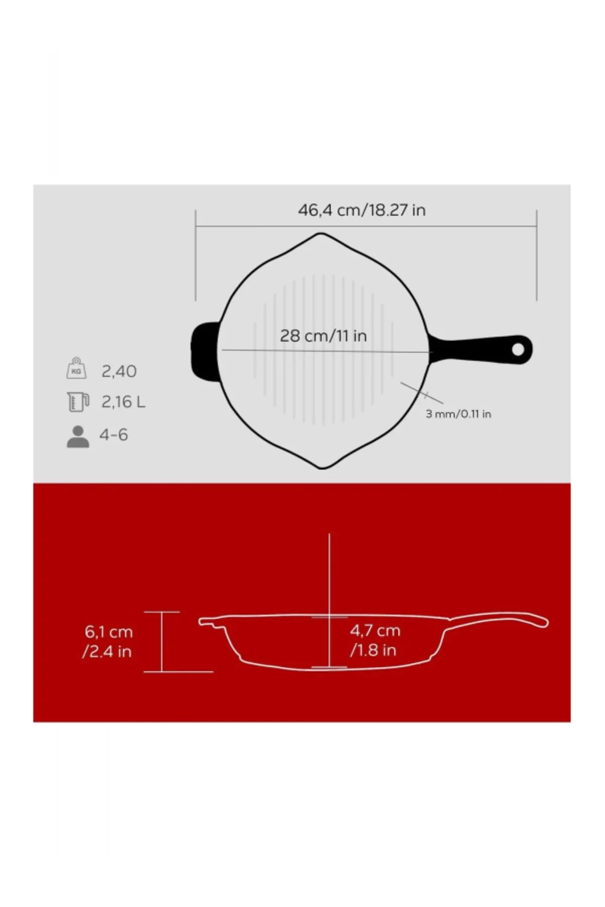 Döküm Yuvarlak Izgara Tava Döküm Demir Yekpare Saplı Çap(Ø)28cm.