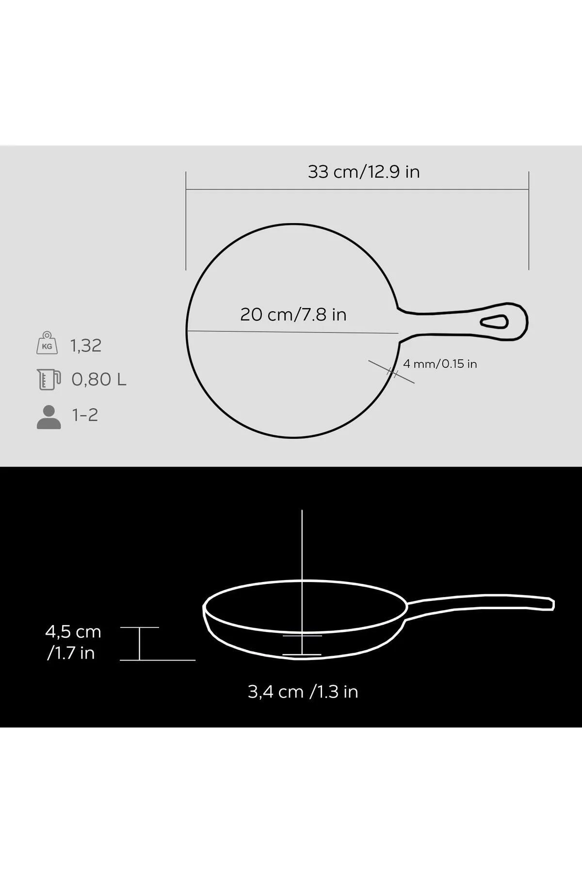 Döküm Yuvarlak Kızartma Tavası Yekpare Saplı. Çap(Ø)20cm.