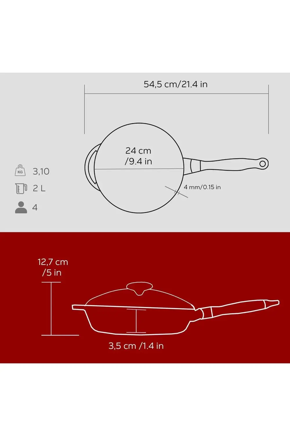 Döküm Yuvarlak Kızartma Tavası Cam Kapaklı Döküm Demir Sök - Tak