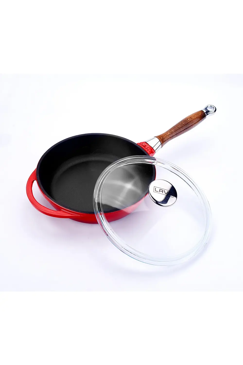 Döküm Yuvarlak Kızartma Tavası Cam Kapaklı Döküm Demir Sök - Tak