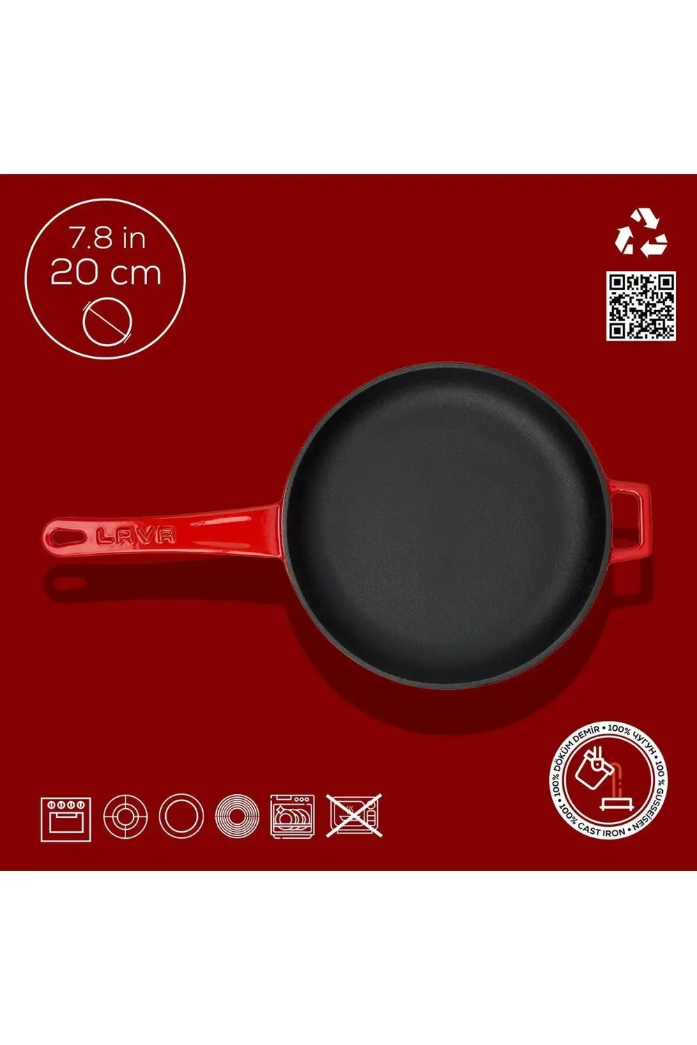 Döküm Yuvarlak Kızartma Tavası Döküm Demir Yekpare Saplı Çap(Ø)20