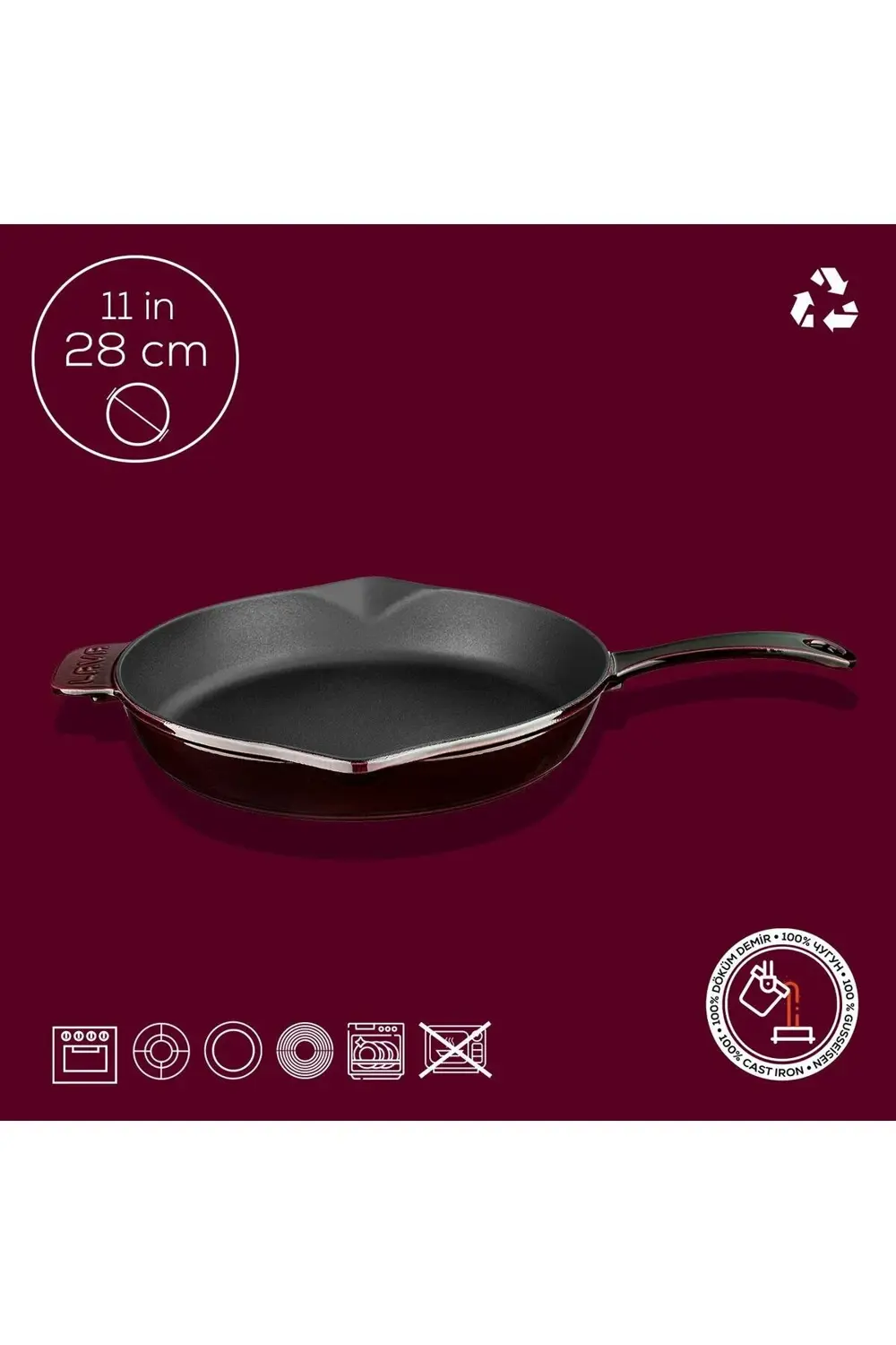 Döküm Yuvarlak Kızartma Tavası Döküm Demir Yekpare Saplı Premium