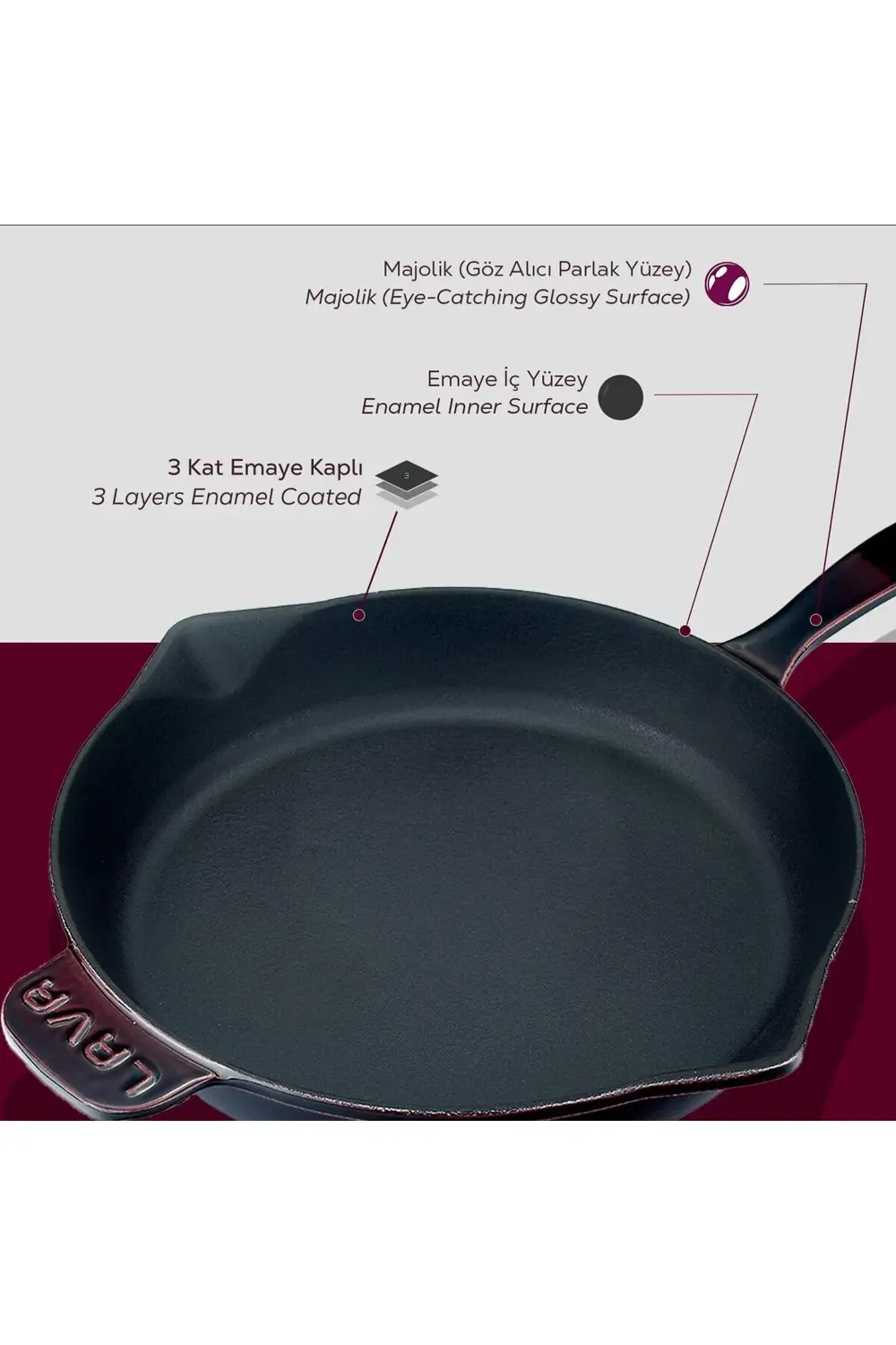 Döküm Yuvarlak Kızartma Tavası Döküm Demir Yekpare Saplı Premium