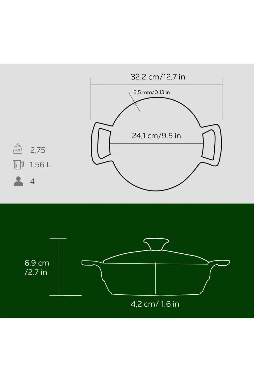 Döküm Yuvarlak Sahan Cam Kapaklı Döküm Demir Yekpare Çift Kulplu