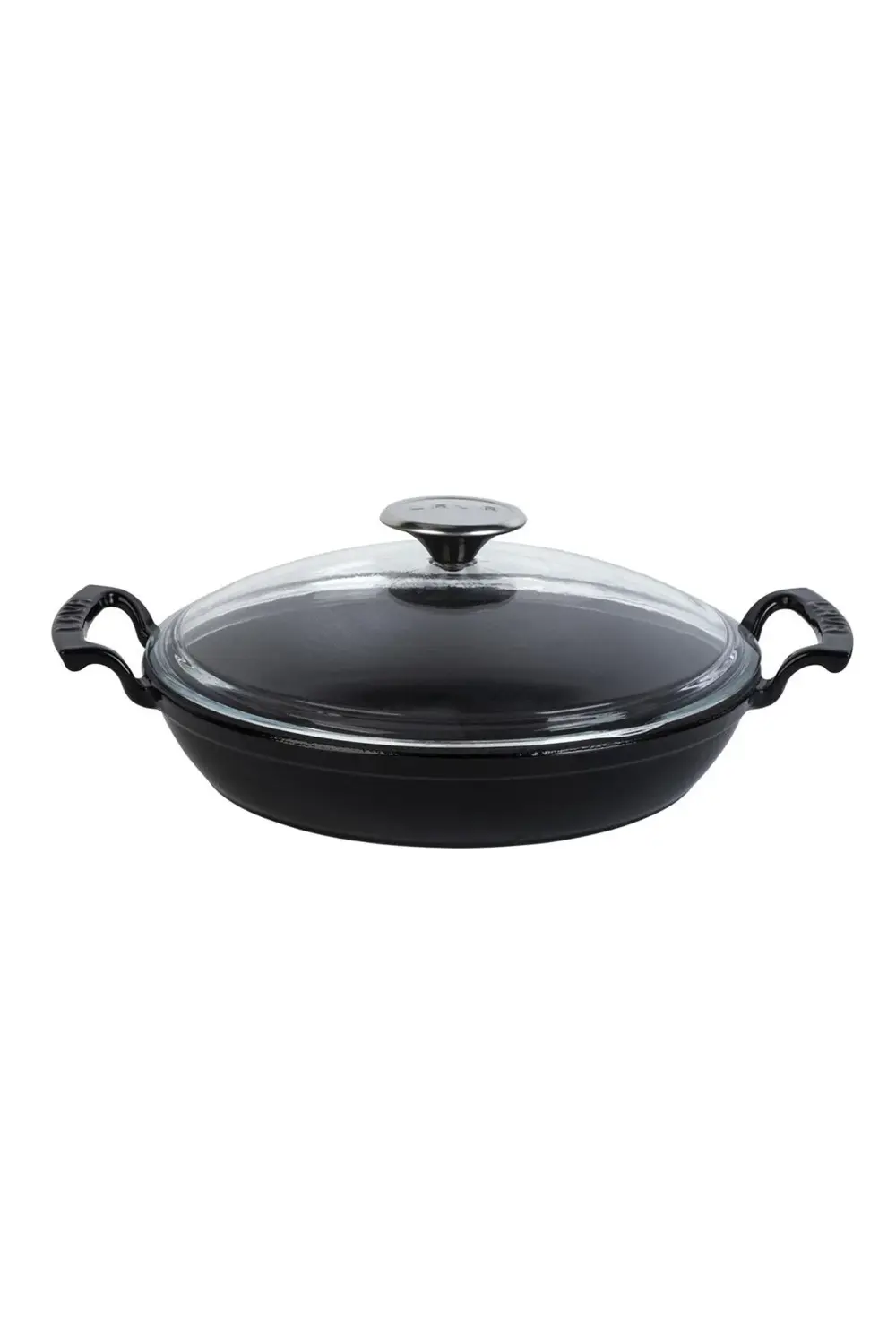 Döküm Yuvarlak Sahan Cam Kapaklı Döküm Demir Yekpare Çift Kulplu