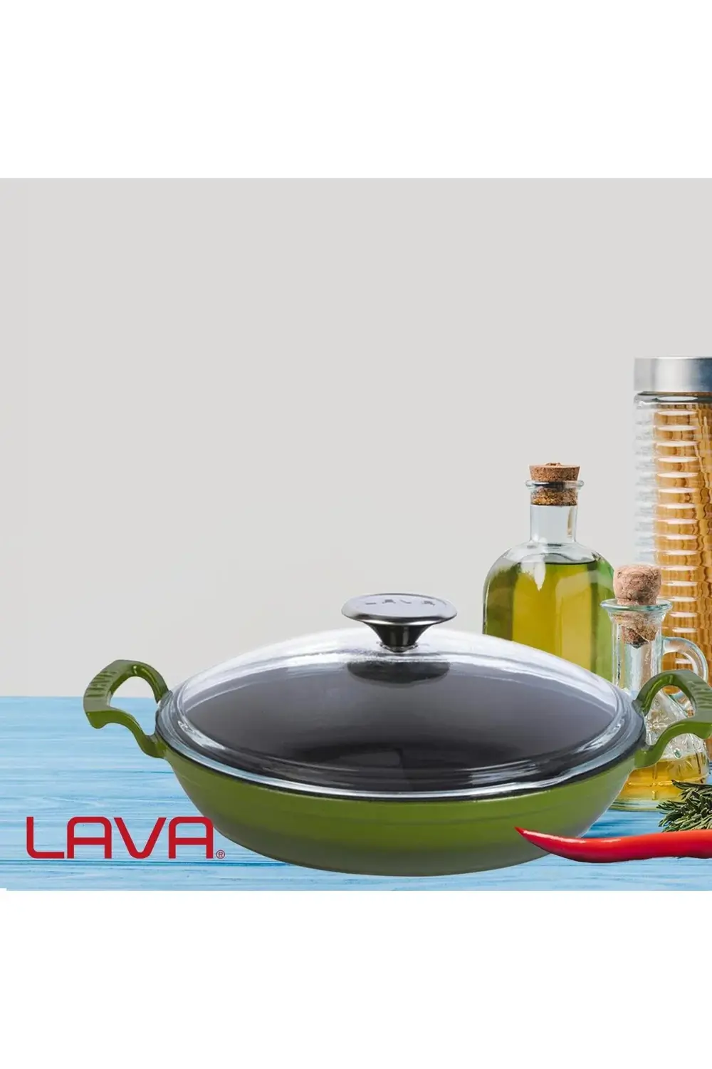 Döküm Yuvarlak Sahan Cam Kapaklı Döküm Demir Yekpare Çift Kulplu