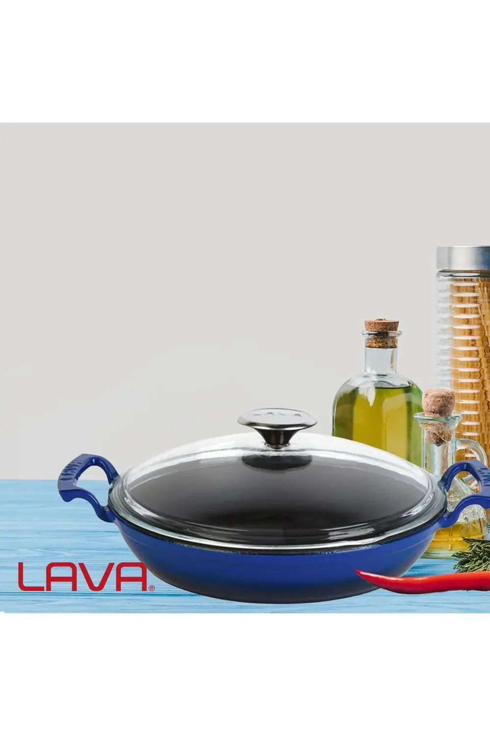 Döküm Yuvarlak Sahan Cam Kapaklı Döküm Demir Yekpare Çift Kulplu