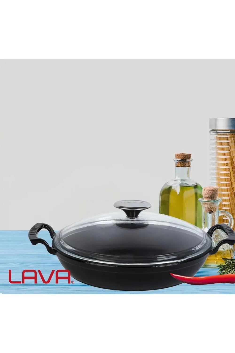 Döküm Yuvarlak Sahan Cam Kapaklı Döküm Demir Yekpare Çift Kulplu