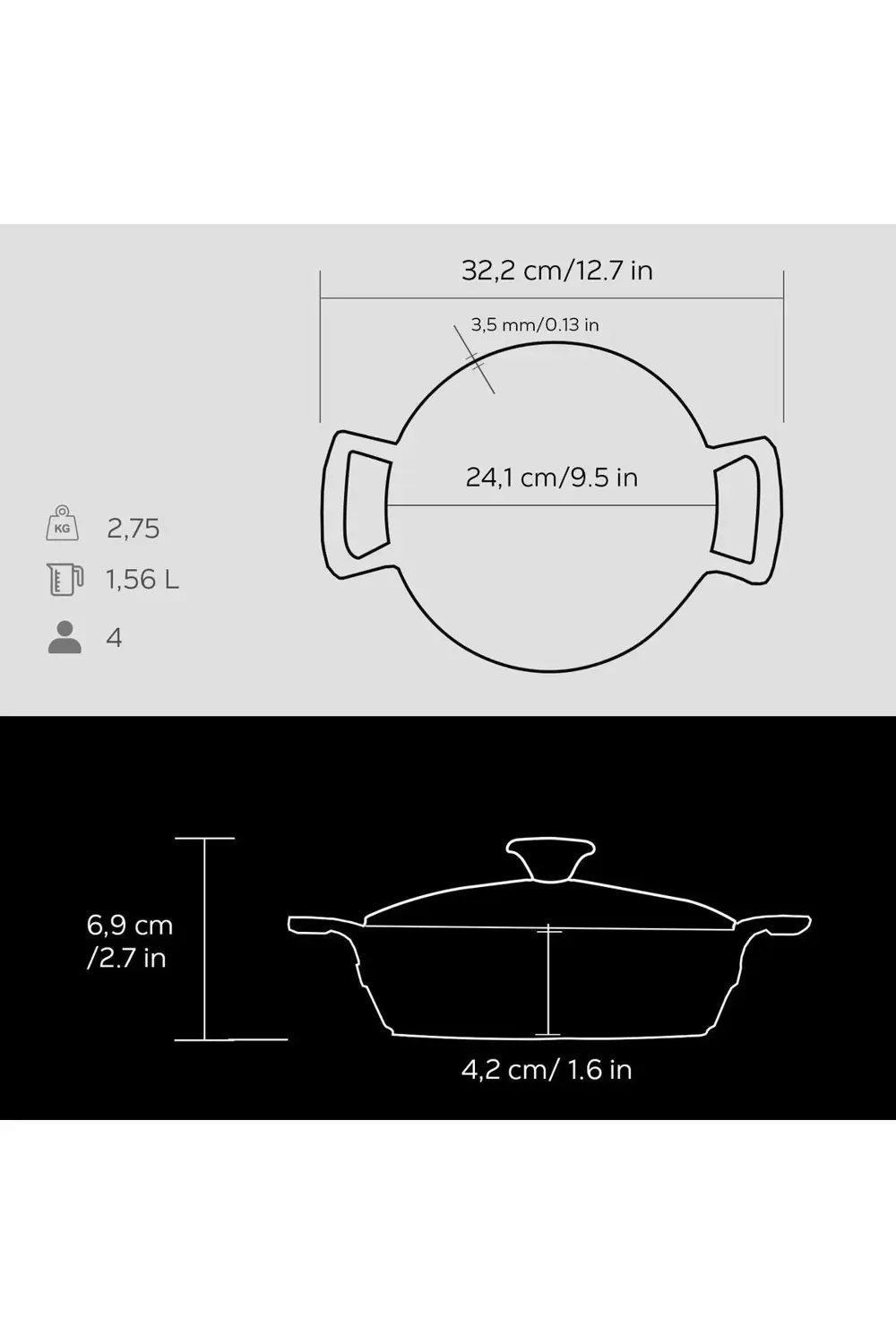 Döküm Yuvarlak Sahan Cam Kapaklı Döküm Demir Yekpare Çift Kulplu